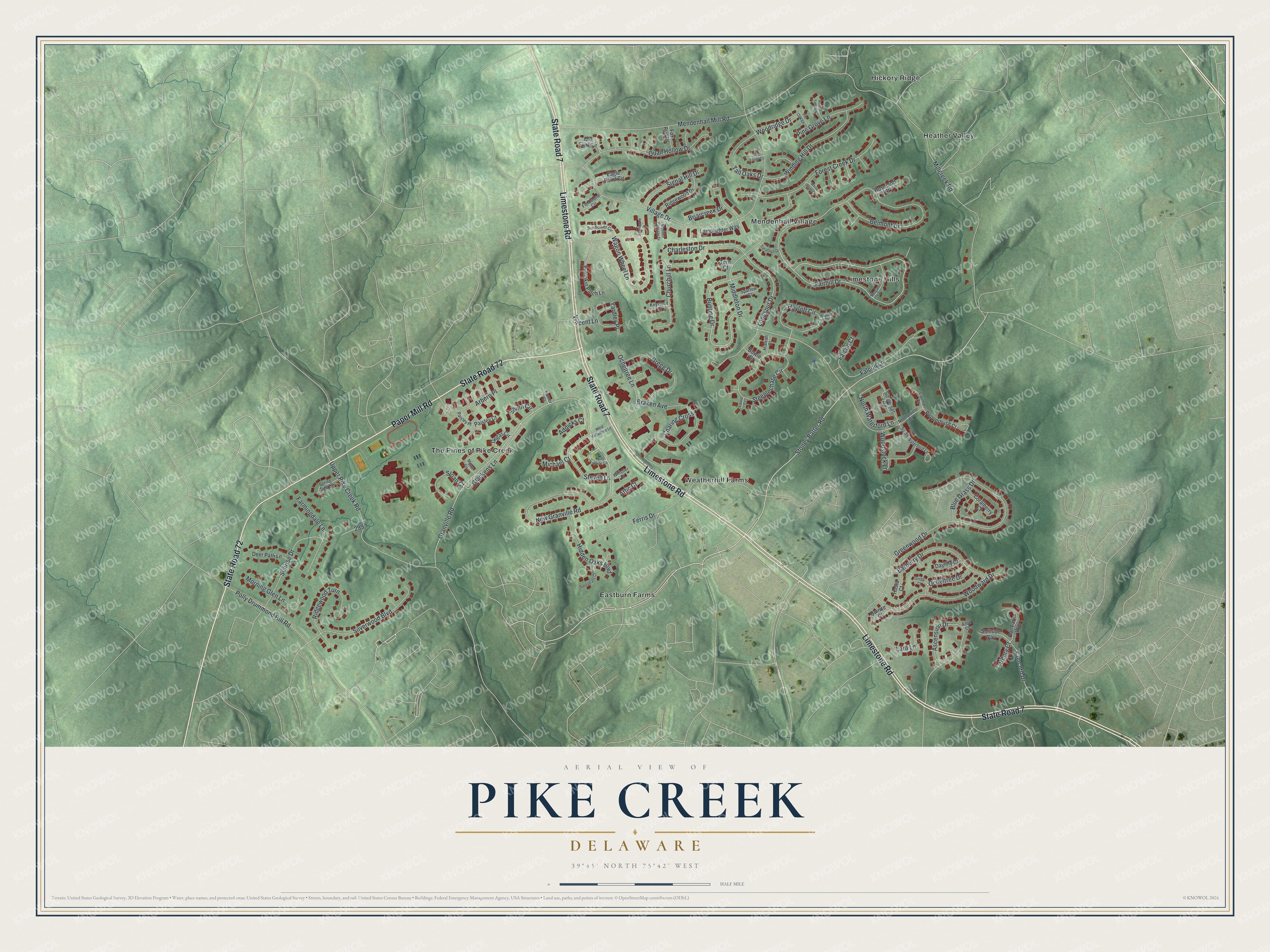 Watermarked full-map preview of Pike Creek, Delaware