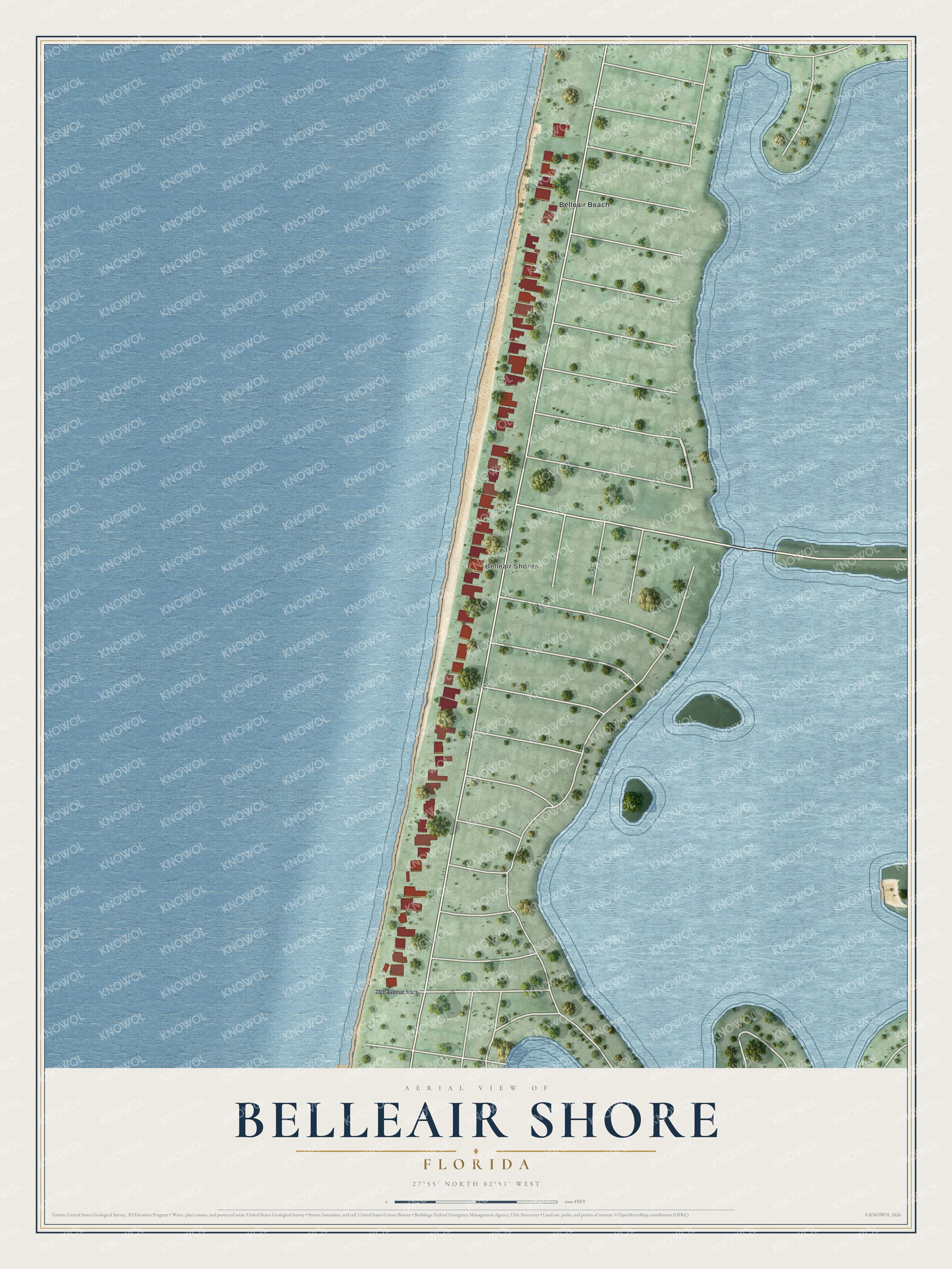 Map of Belleair Shore, Florida, on the Gulf, with 28th Avenue North