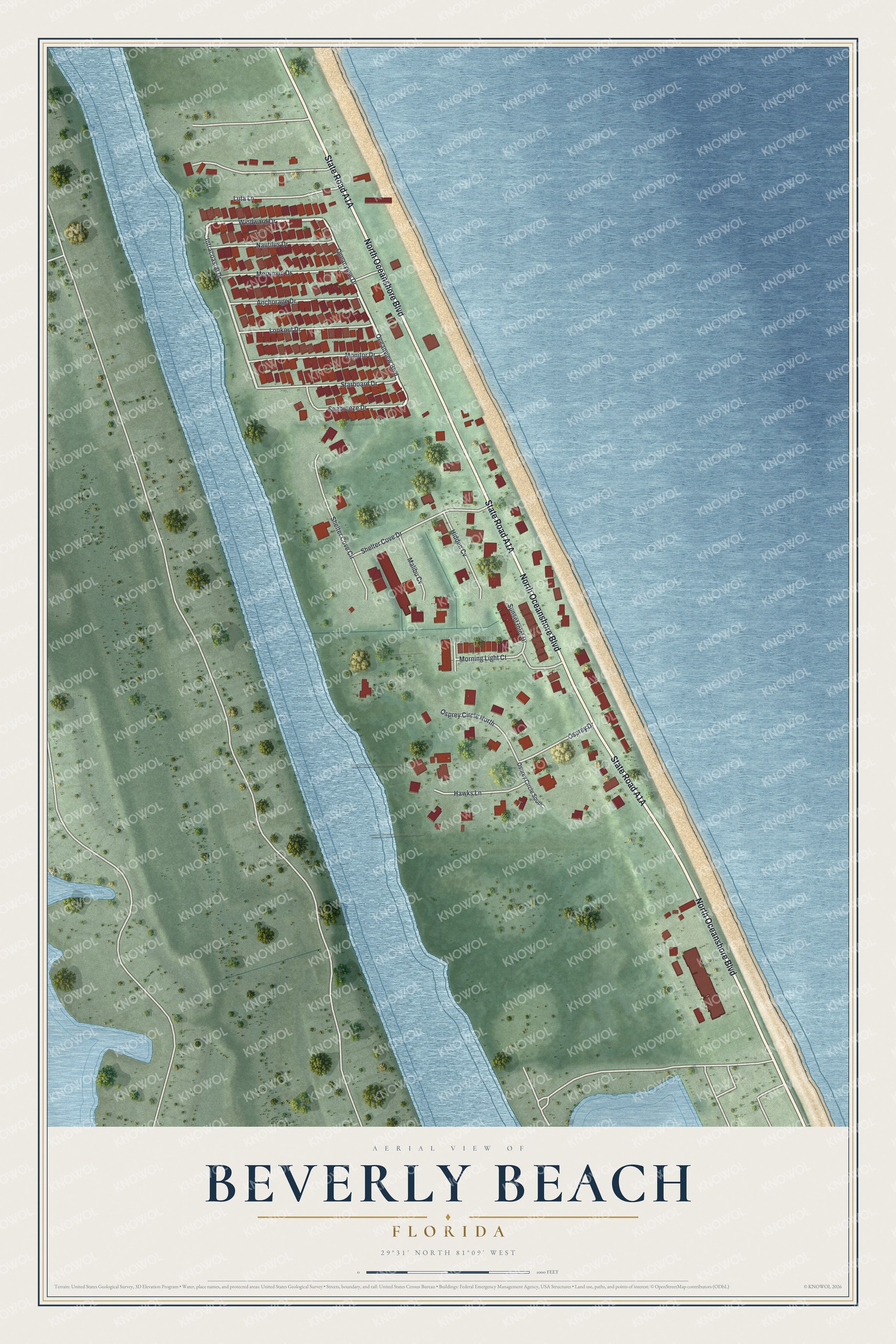 Watermarked full-map preview of Beverly Beach, Florida