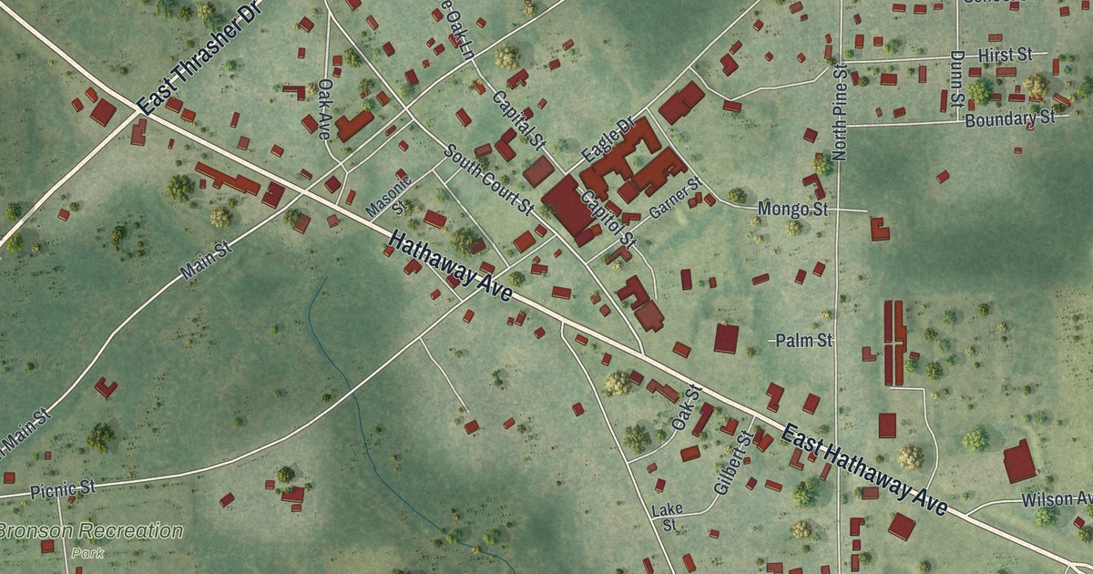Map of Bronson, Florida in 2026