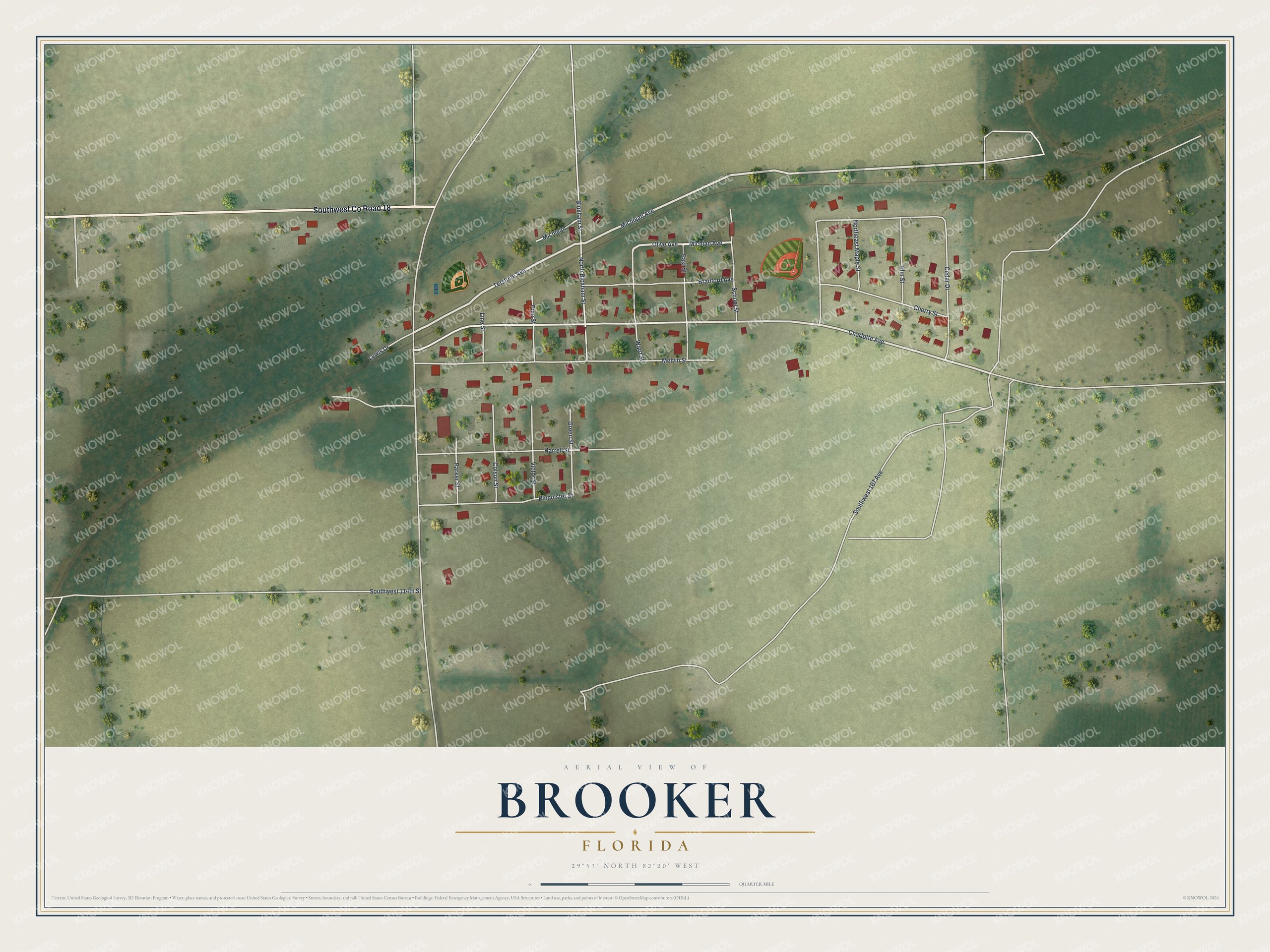 Map of Brooker, Florida, with Tetstone Avenue, Michigan Avenue and Bloxham Street
