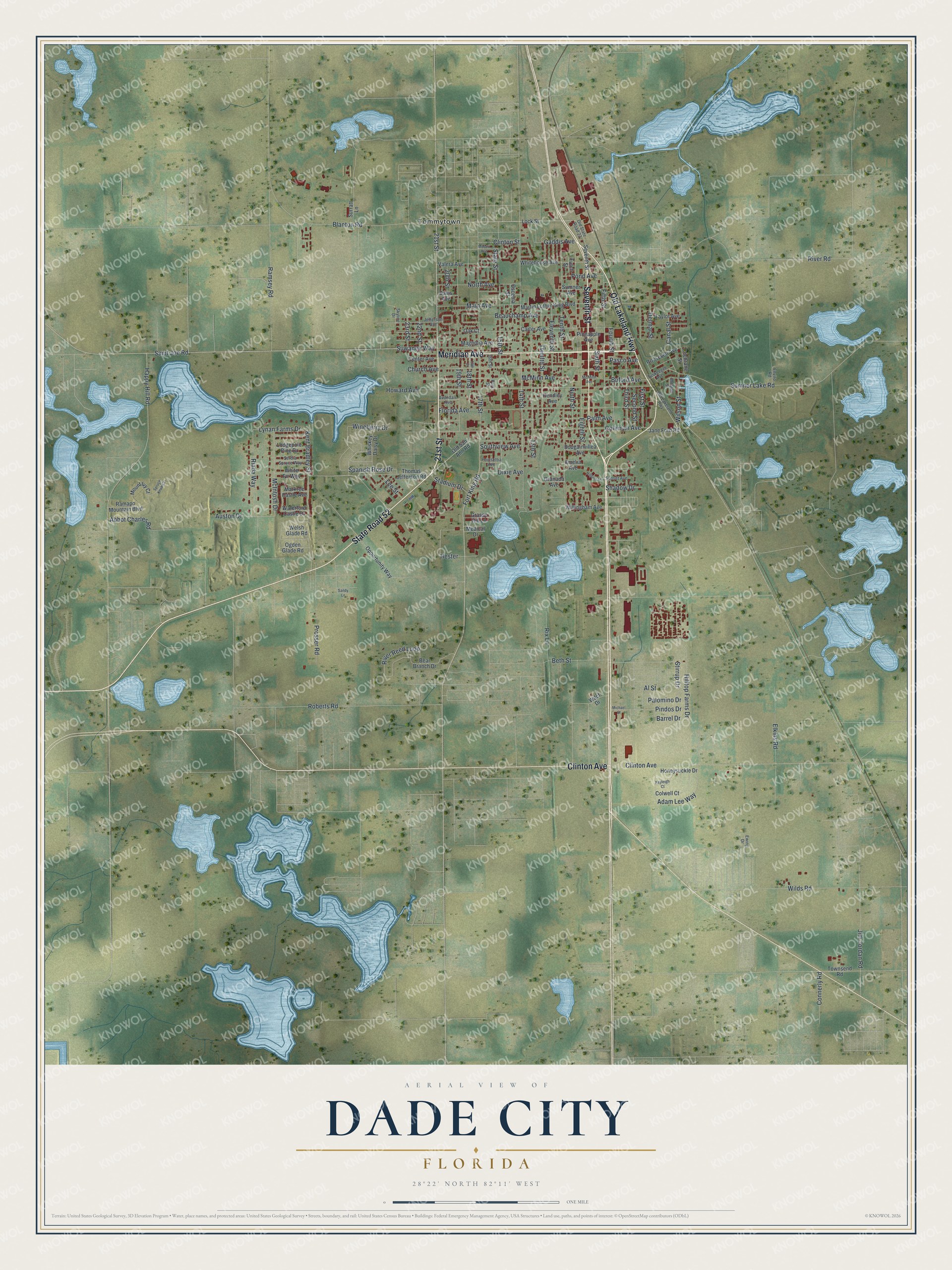 Map of Dade City, Florida, with Meridian Avenue and Tommytown