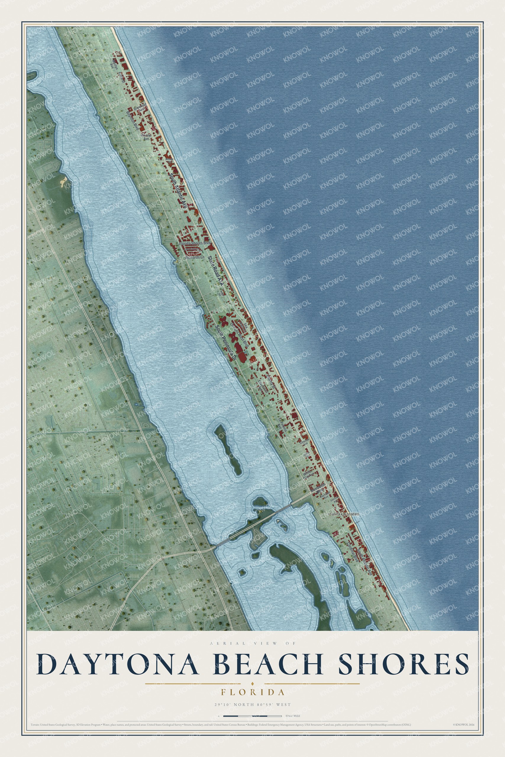 Watermarked full-map preview of Daytona Beach Shores, Florida