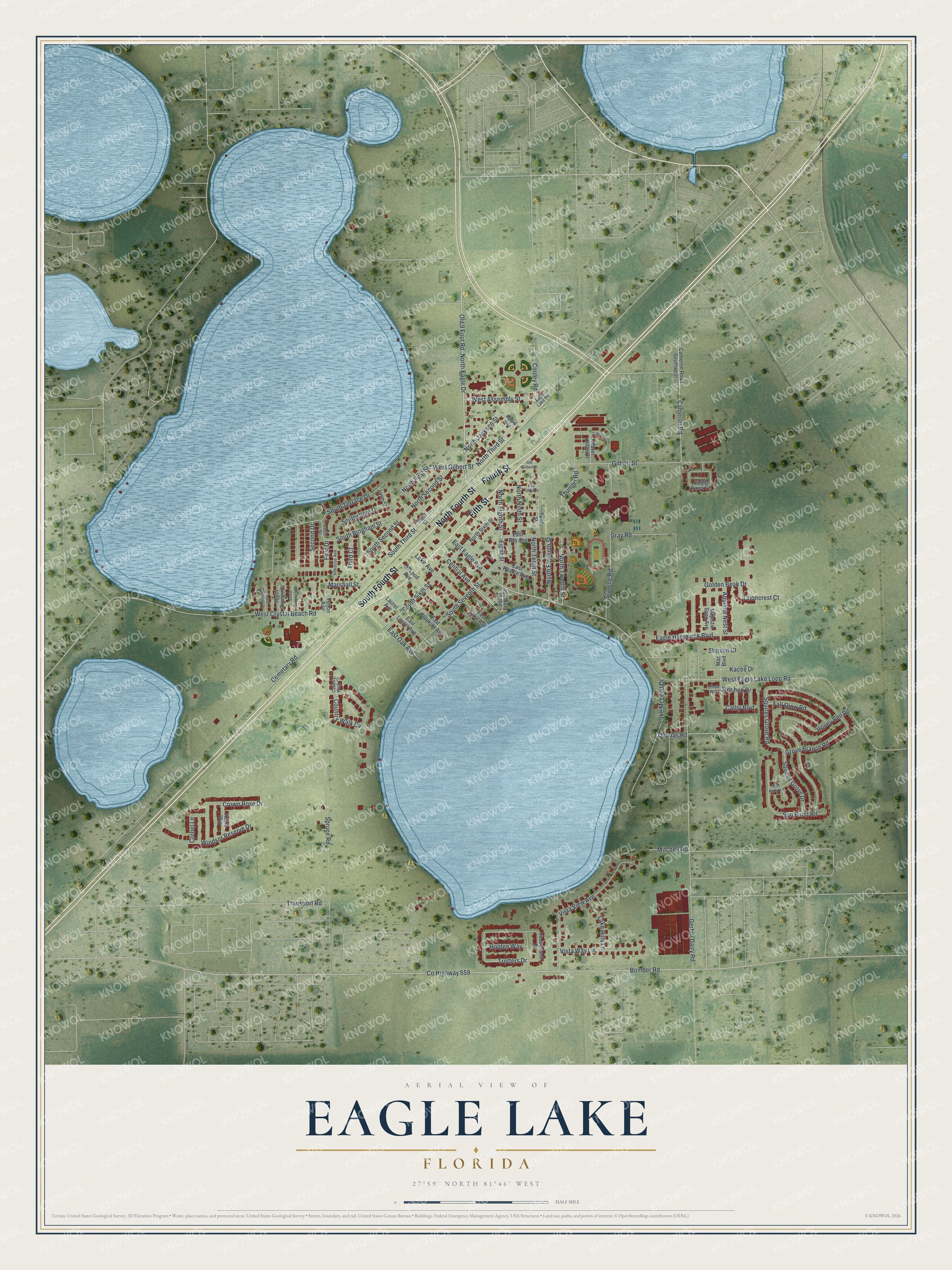 Map of Eagle Lake, Florida, with Fifth Street, Fourth Street and Eagle Avenue