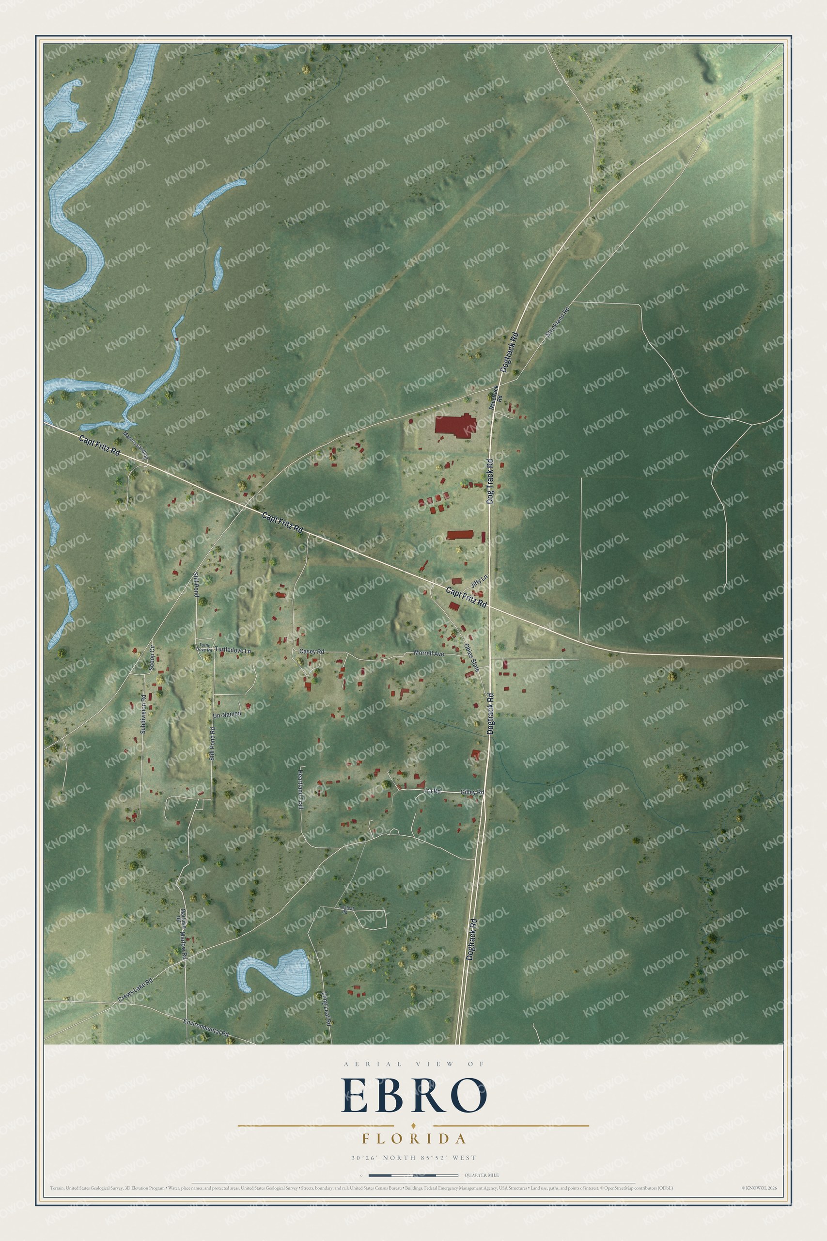 Map of Ebro, Florida, with Dog Track Road and Capt Fritz Road