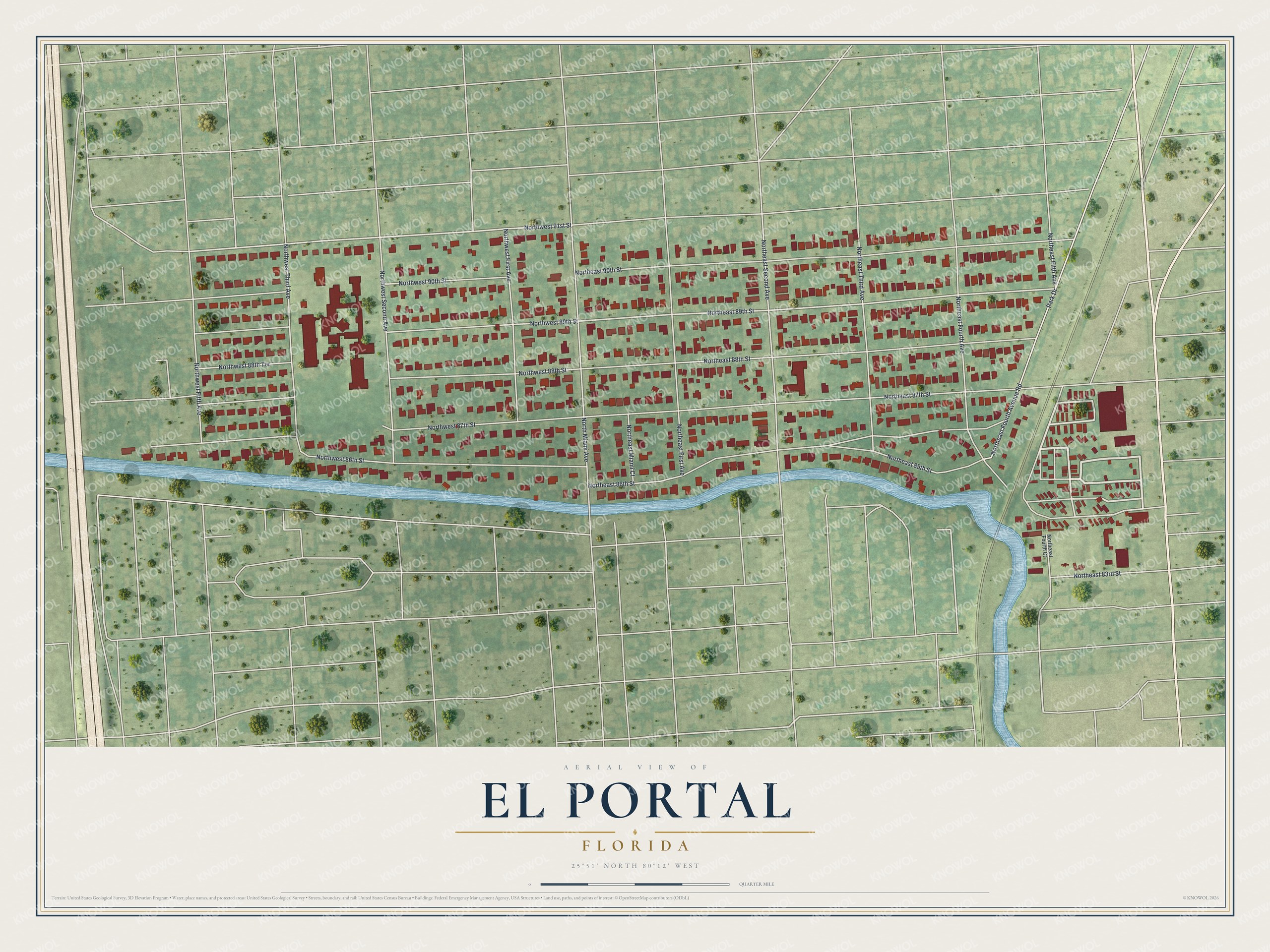 Map of El Portal, Florida, with North Miami Avenue and Northeast Second Avenue