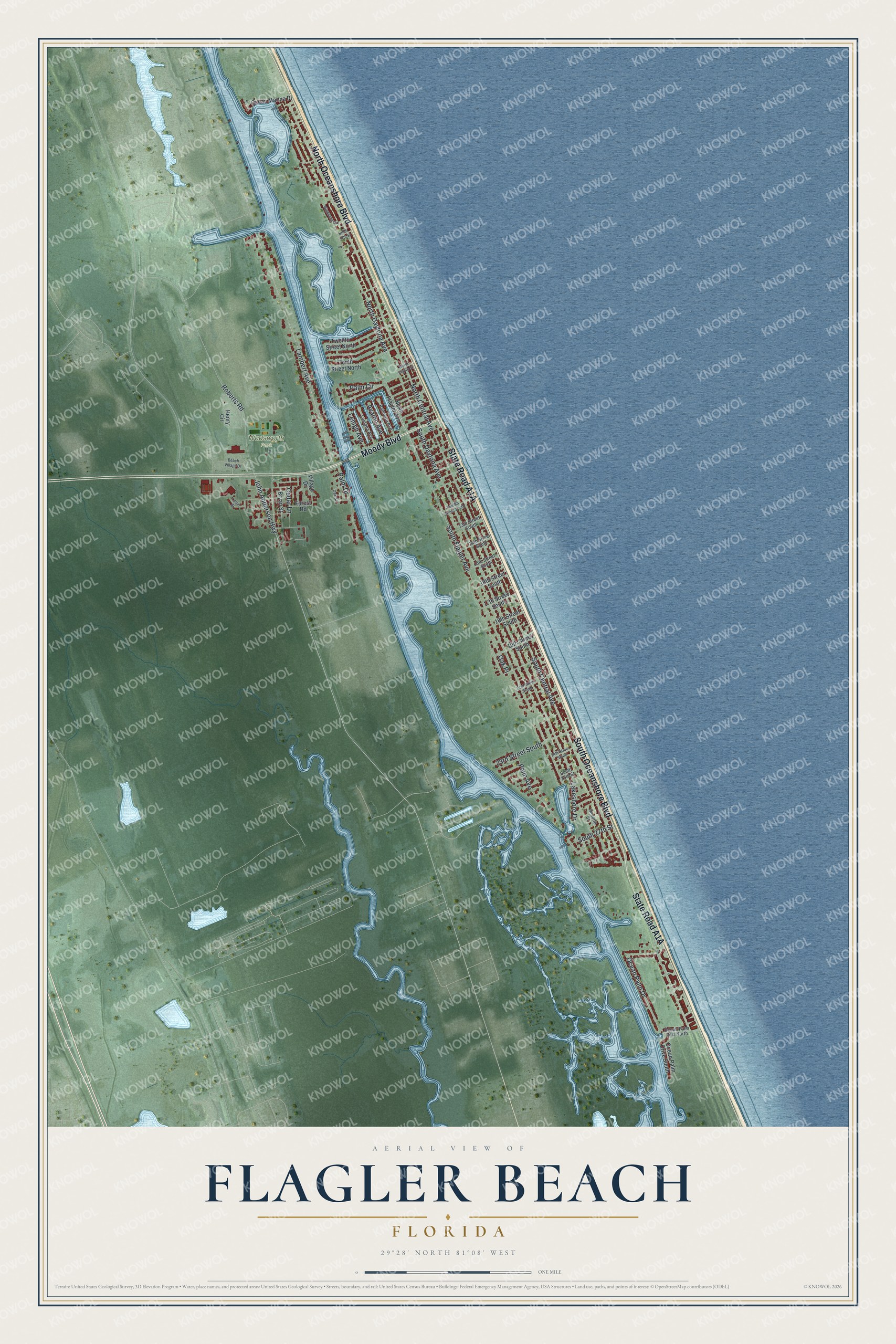 Watermarked full-map preview of Flagler Beach, Florida