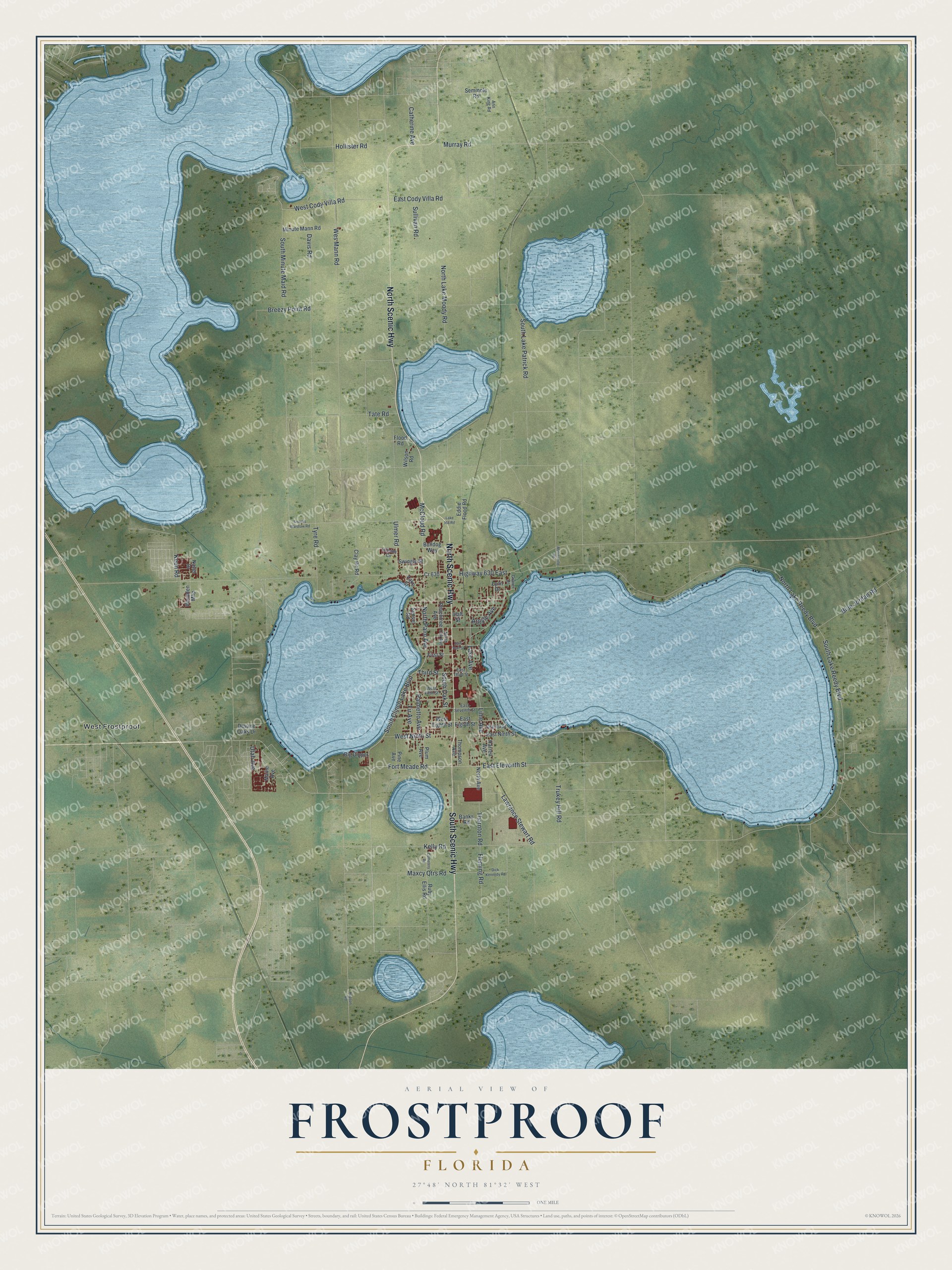 Map of Frostproof, Florida, with Scenic Highway, Clinch Lake Boulevard and West Frostproof