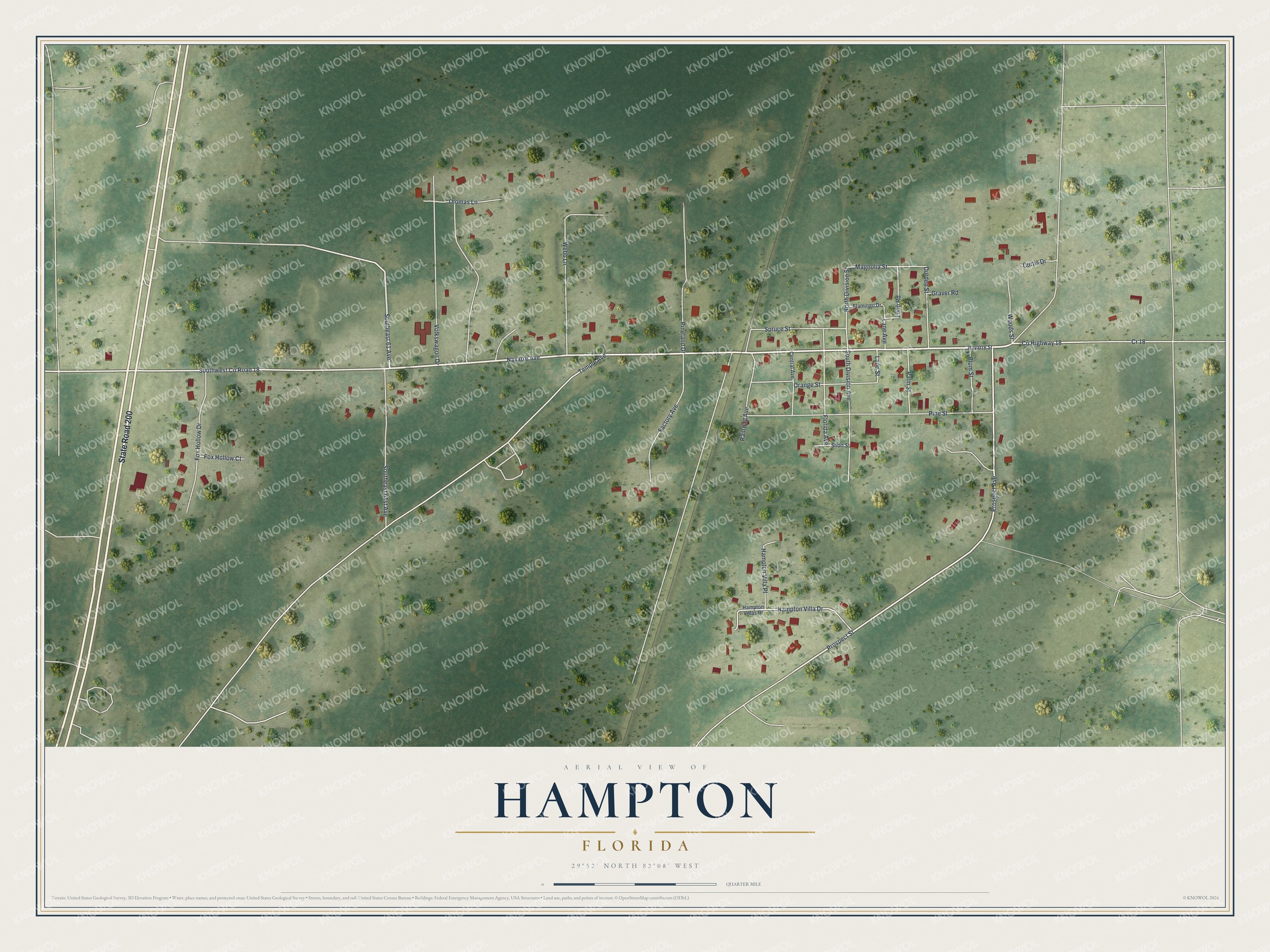 Map of Hampton, Florida, with Navarre Avenue, Railroad Avenue and Division Street