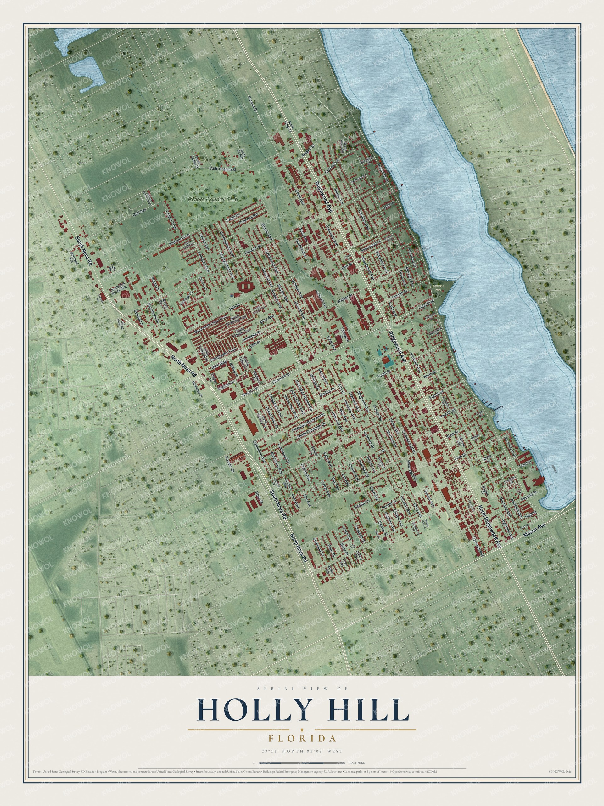 Watermarked full-map preview of Holly Hill, Florida