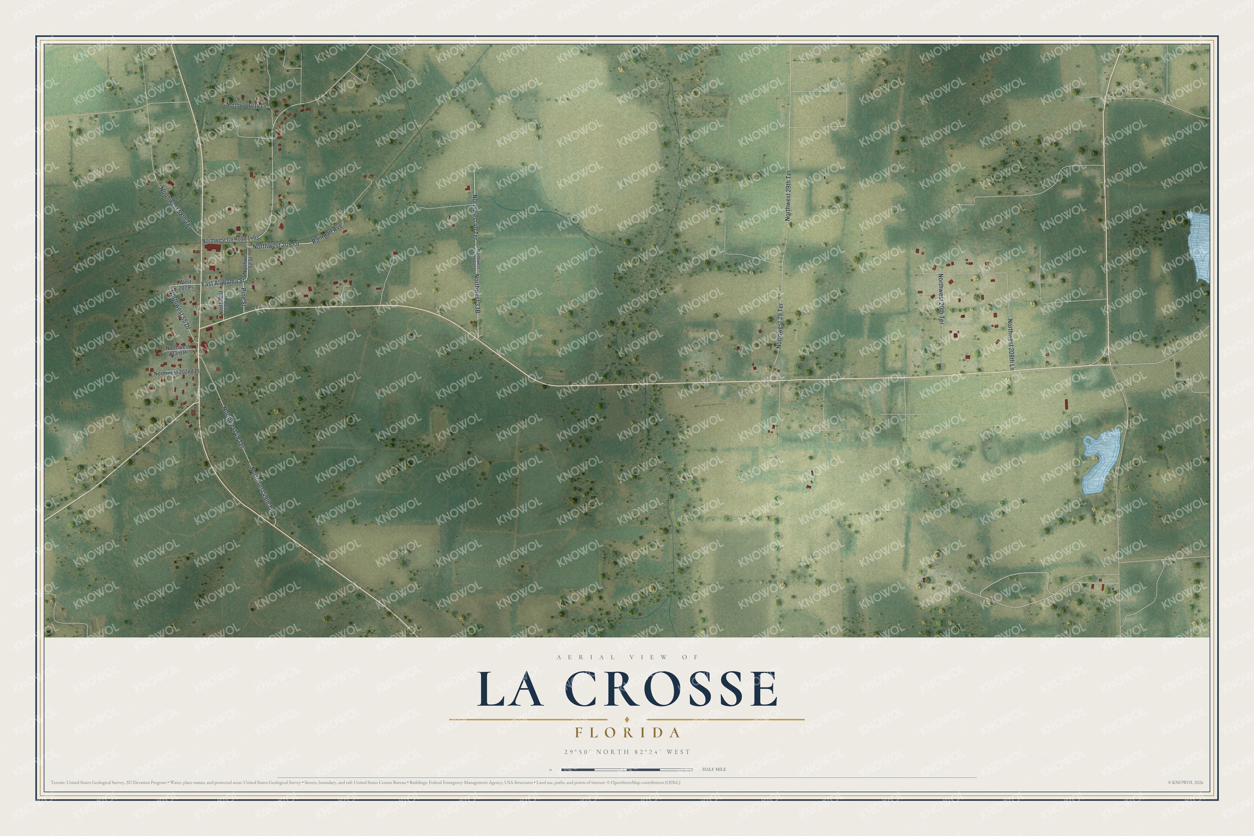 Map of La Crosse, Florida, with Alabama Street and Railroad Avenue