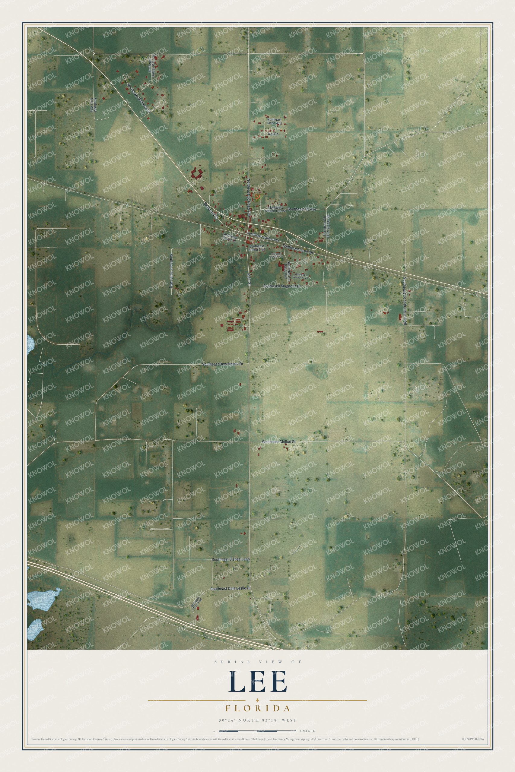 Map of Lee, Florida, centered on Main Street