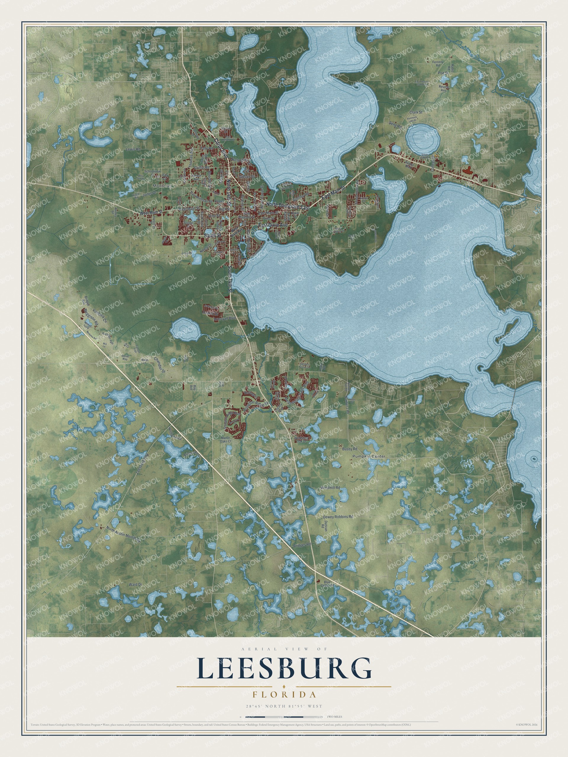 Watermarked full-map preview of Leesburg, Florida