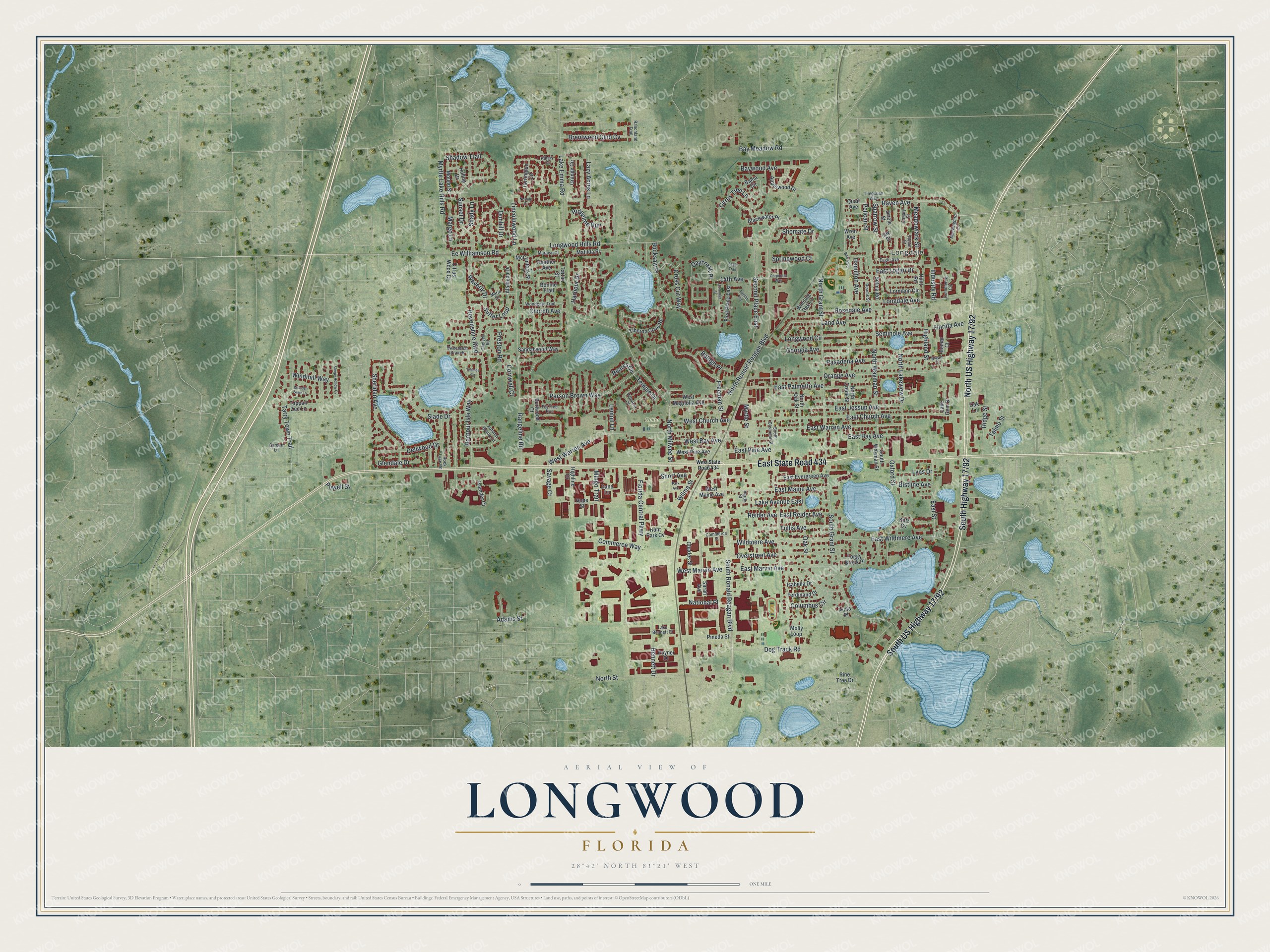 Map of Longwood, Florida, with Church Avenue, Reiter Park and Longdale