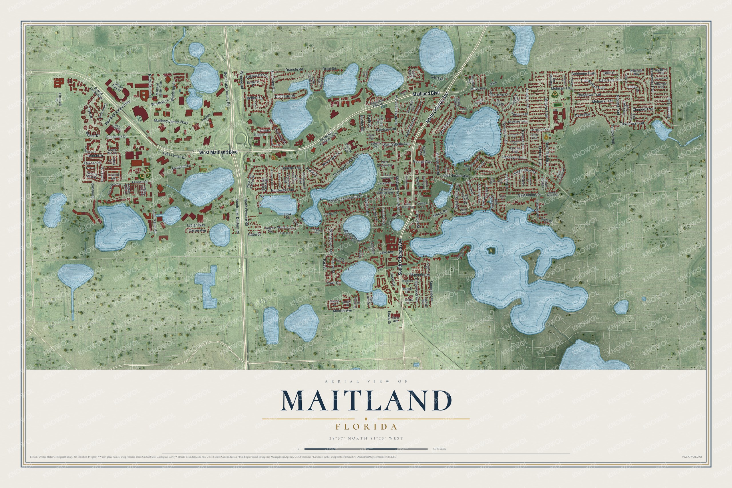 Map of Maitland, Florida, with Lake Sybelia Drive, Maitland Avenue and Orlando Avenue