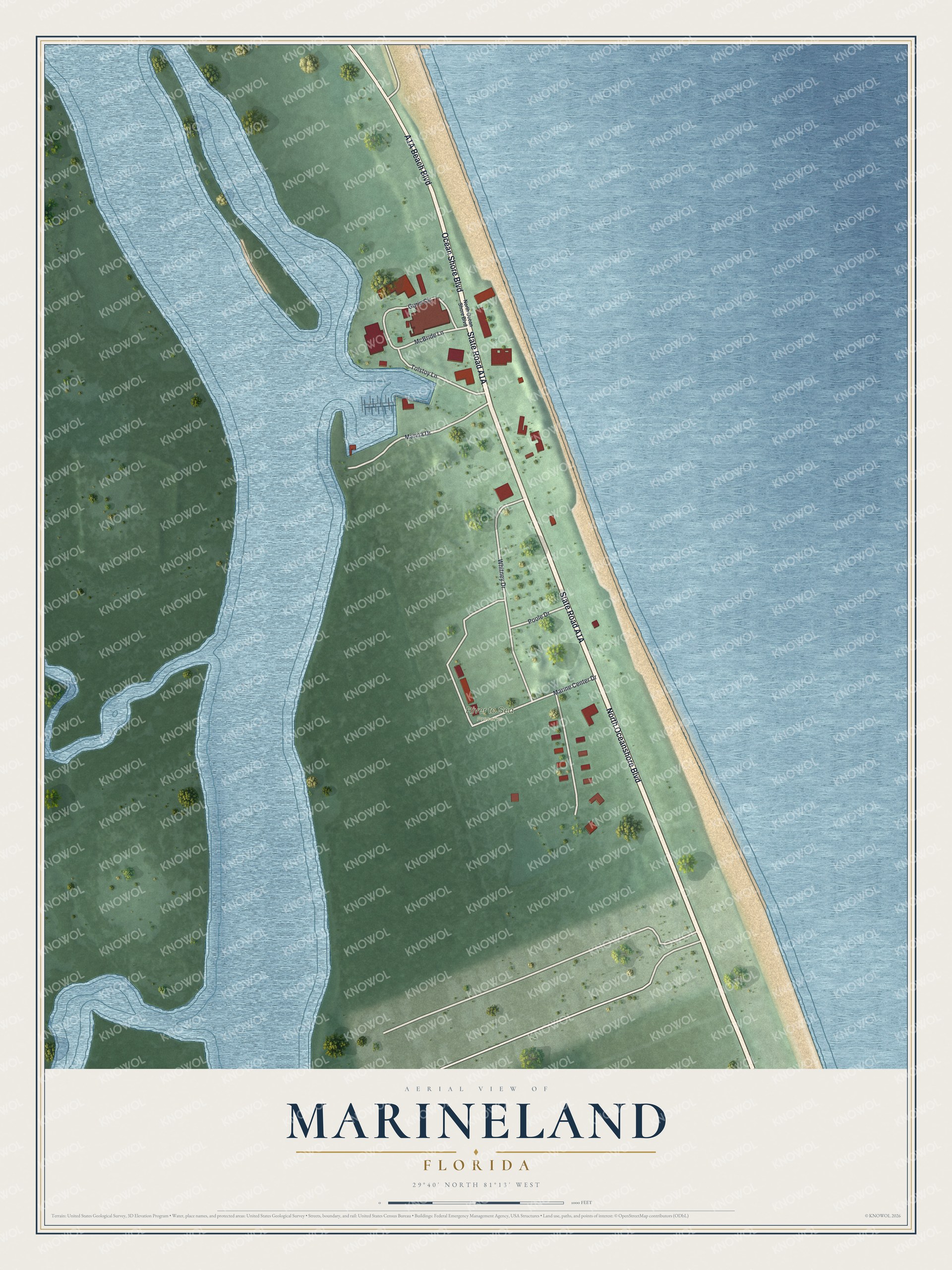 Watermarked full-map preview of Marineland, Florida