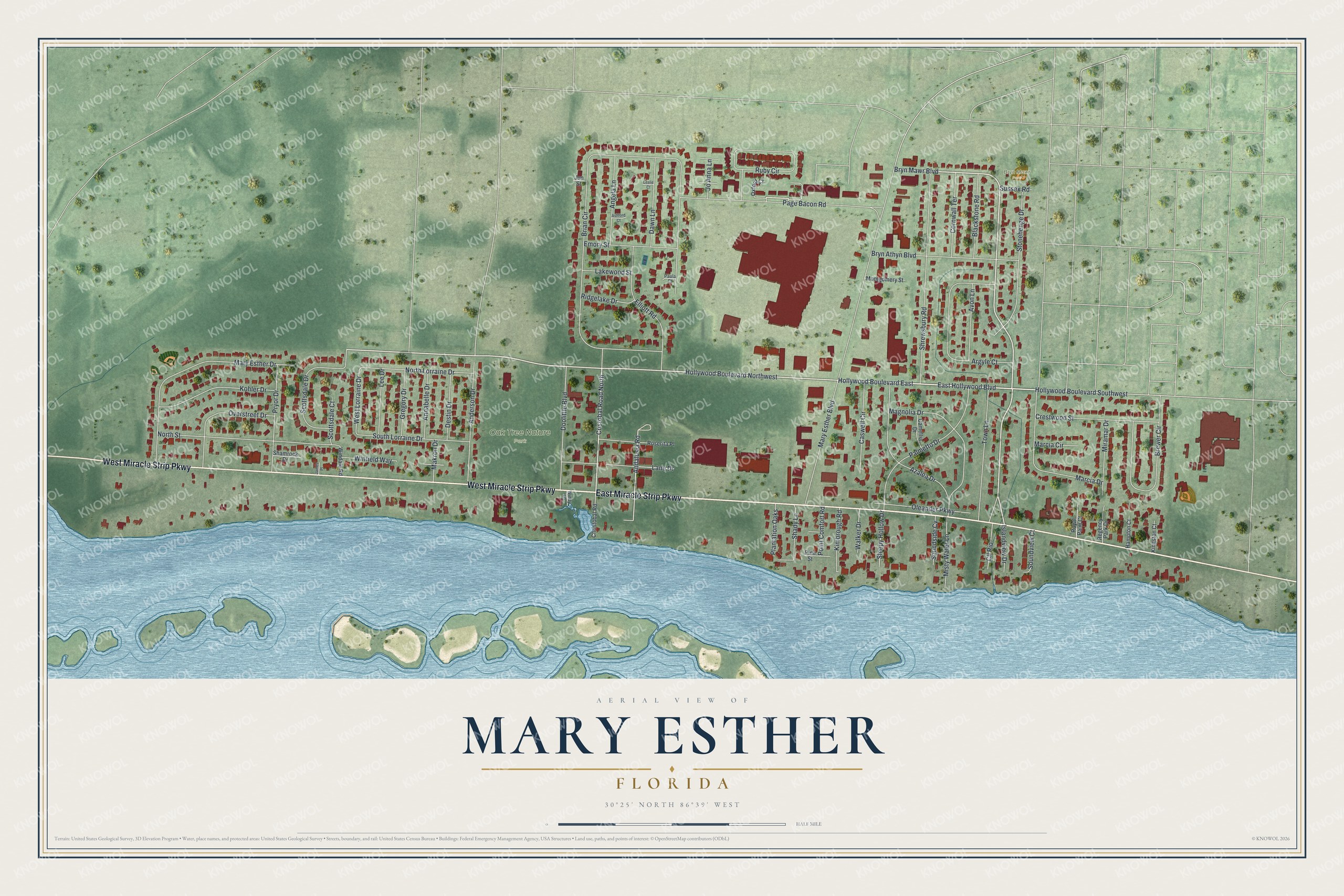 Watermarked full-map preview of Mary Esther, Florida
