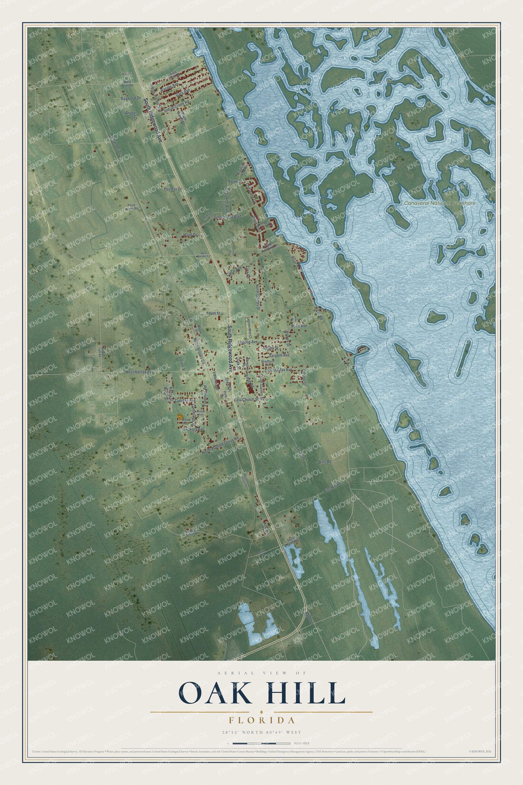Watermarked full-map preview of Oak Hill, Florida
