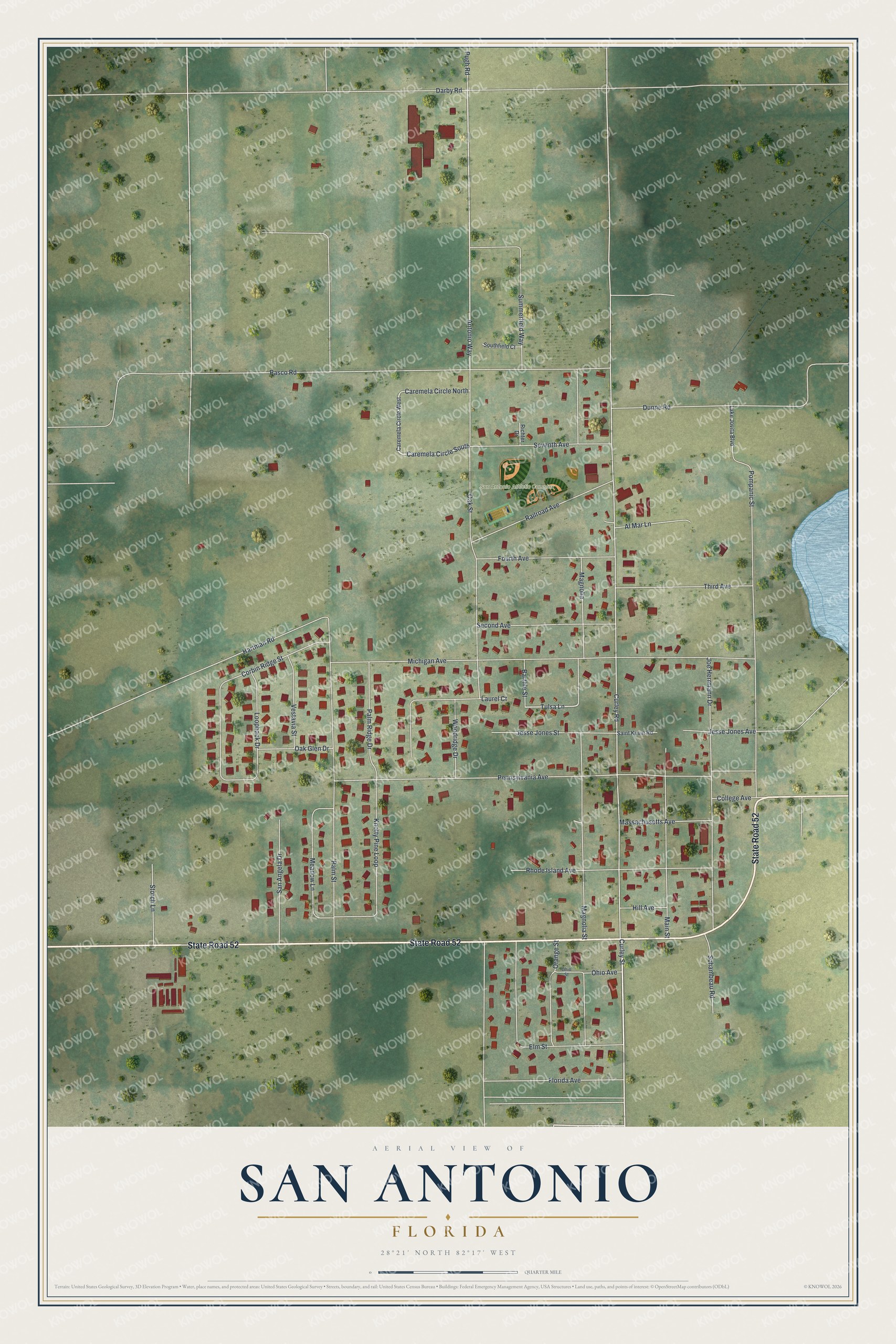 Map of San Antonio, Florida, with Curley Street, Lake Jovita Boulevard and the San Antonio Athletic Complex