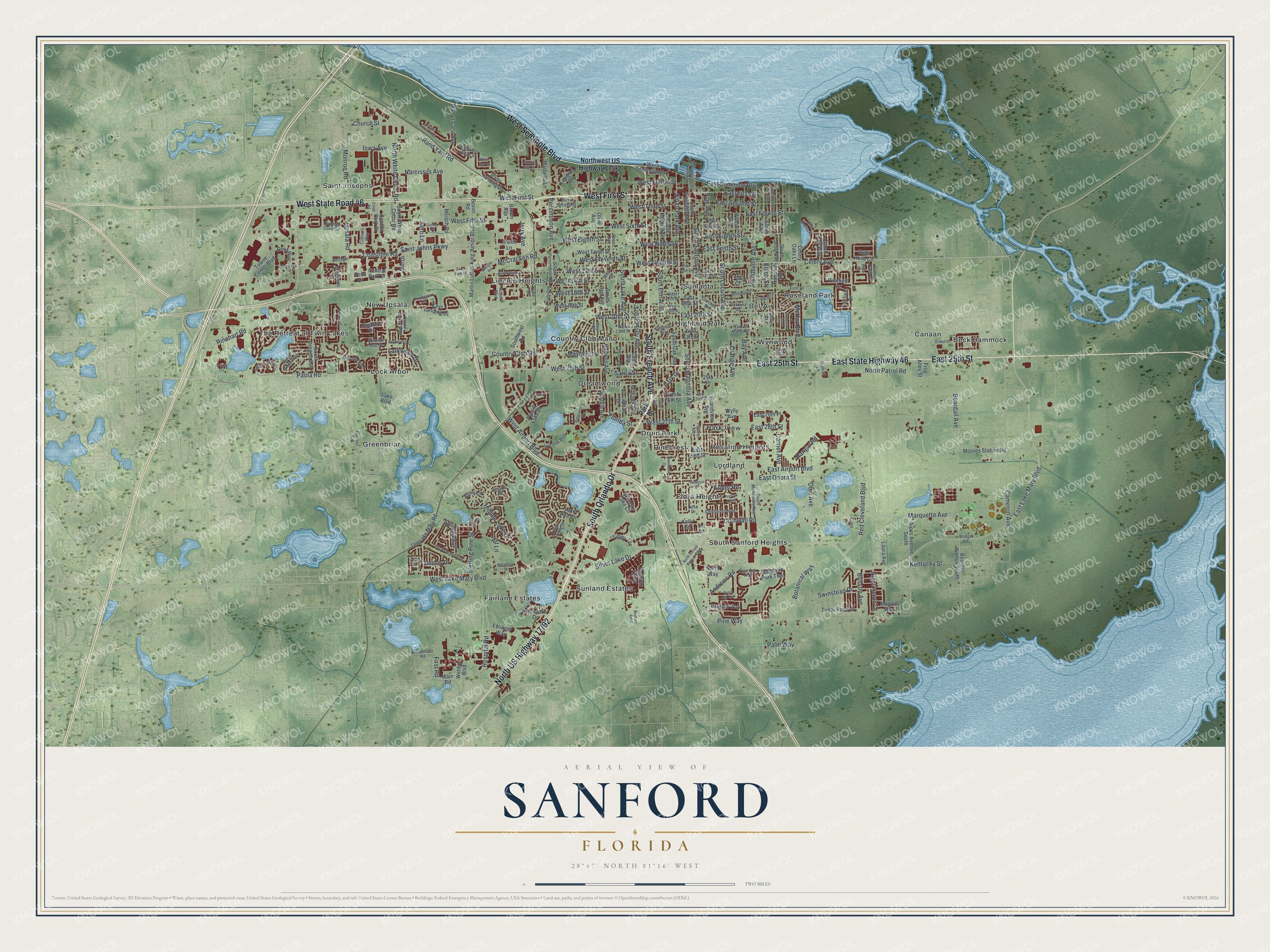 Map of Sanford, Florida, with Mellonville Avenue and Celery Avenue