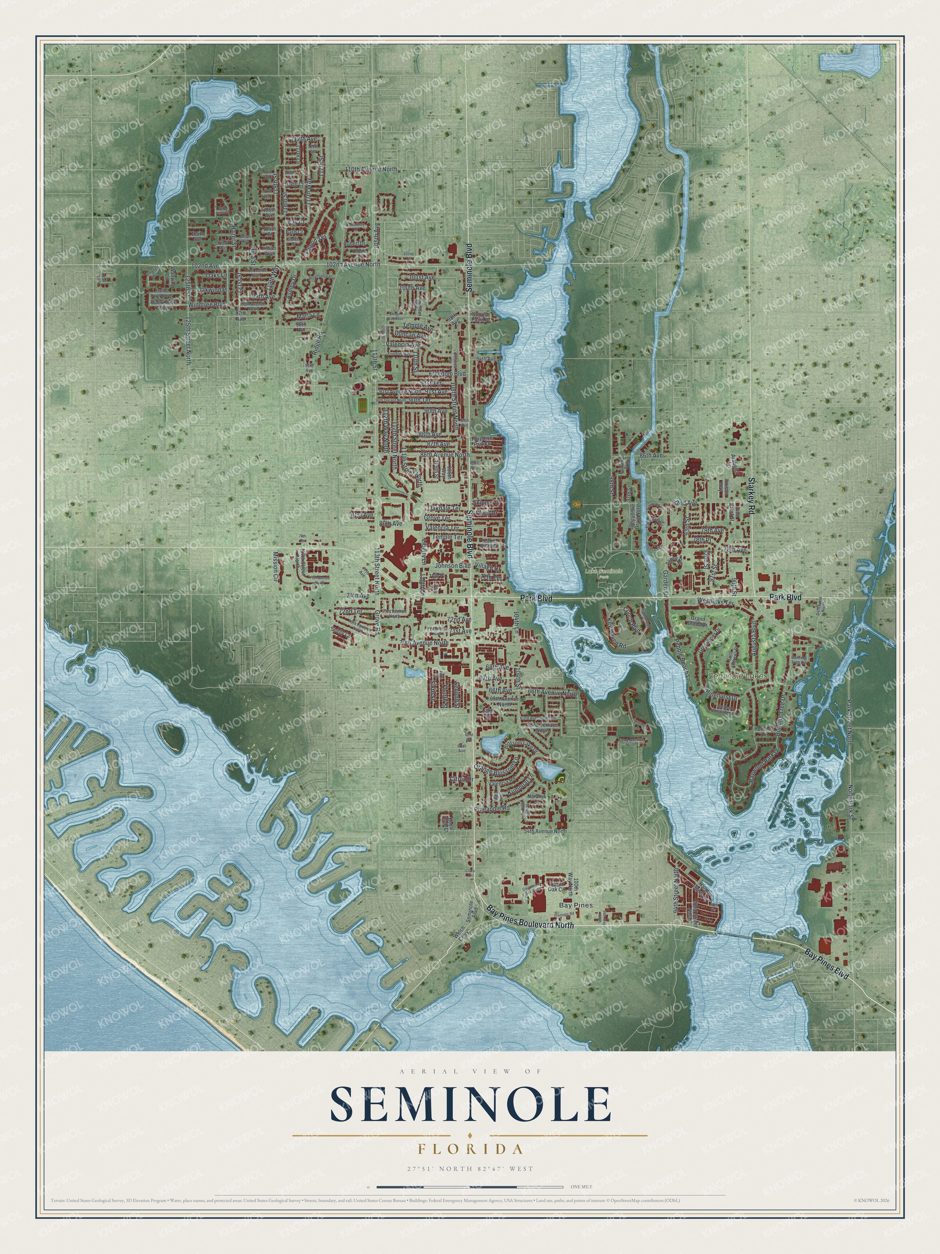 Map of Seminole, Florida, around Lake Seminole Park