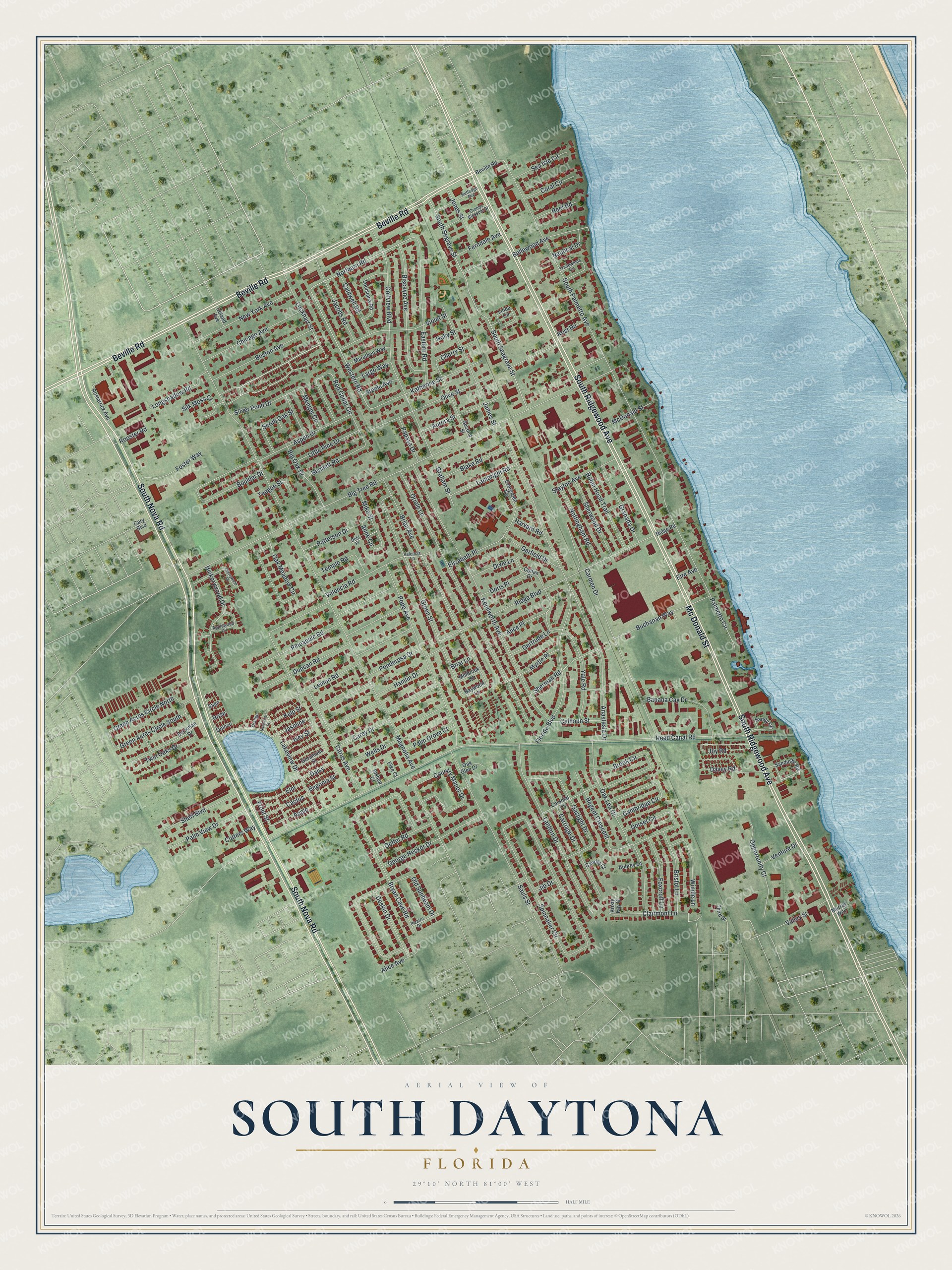 Watermarked full-map preview of South Daytona, Florida