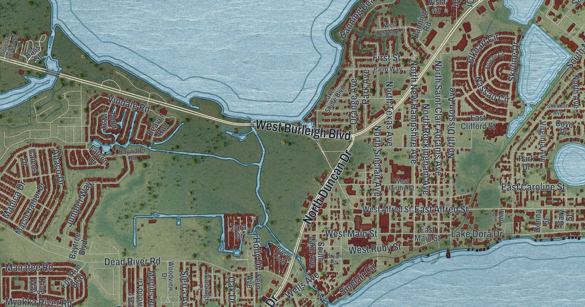 Map of Tavares, Florida, Drawn Like an Old Atlas