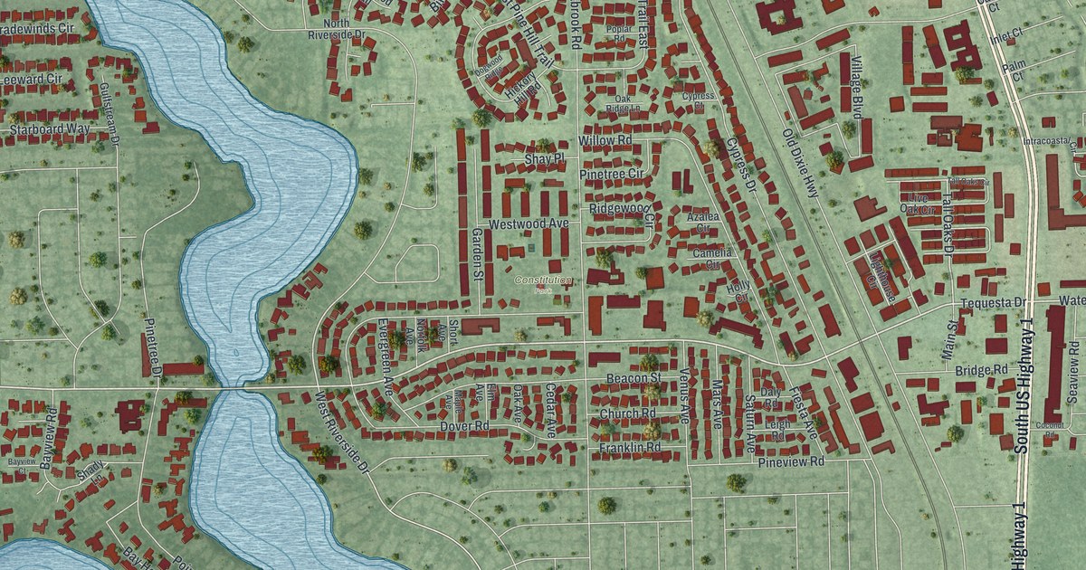 Map of Tequesta, Florida, Drawn Like an Old Atlas
