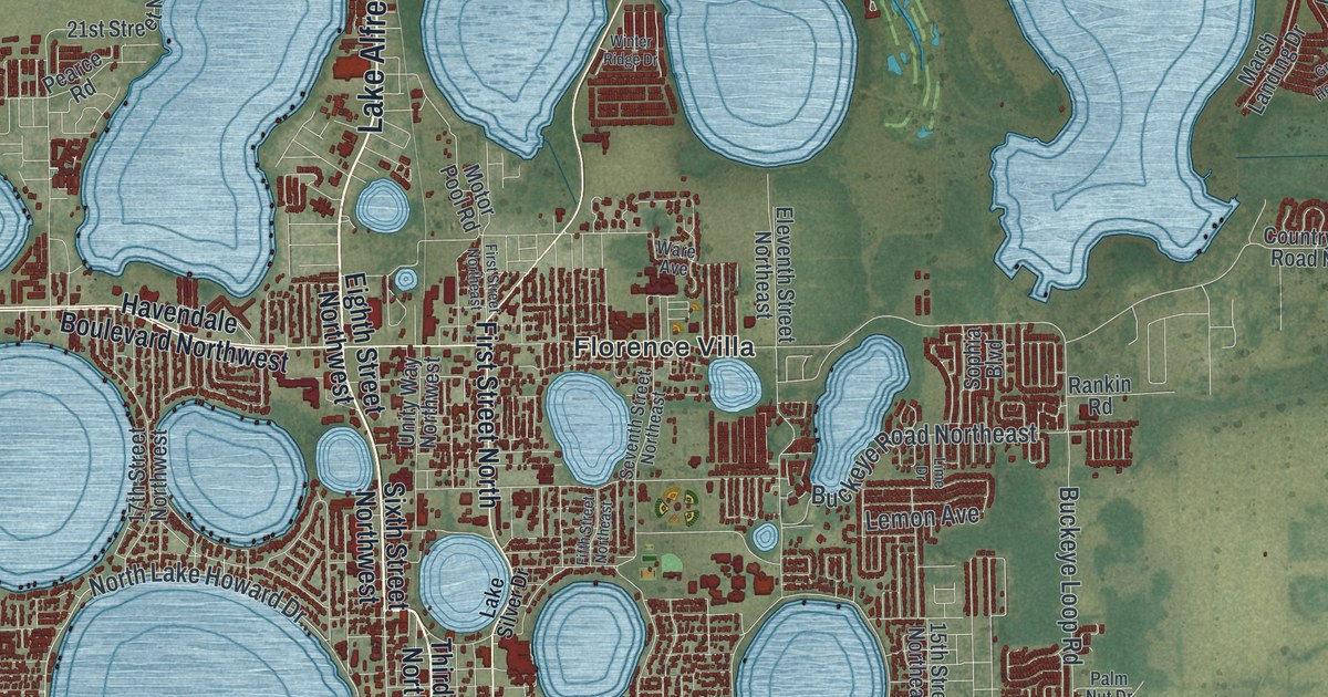 Map of Winter Haven, Florida, Drawn Like an Old Atlas