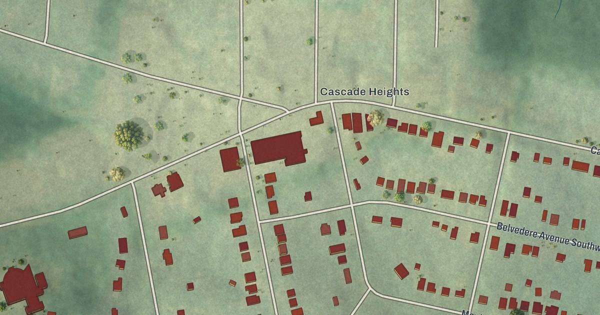 Close-up of streets and buildings in Adams Park, Georgia