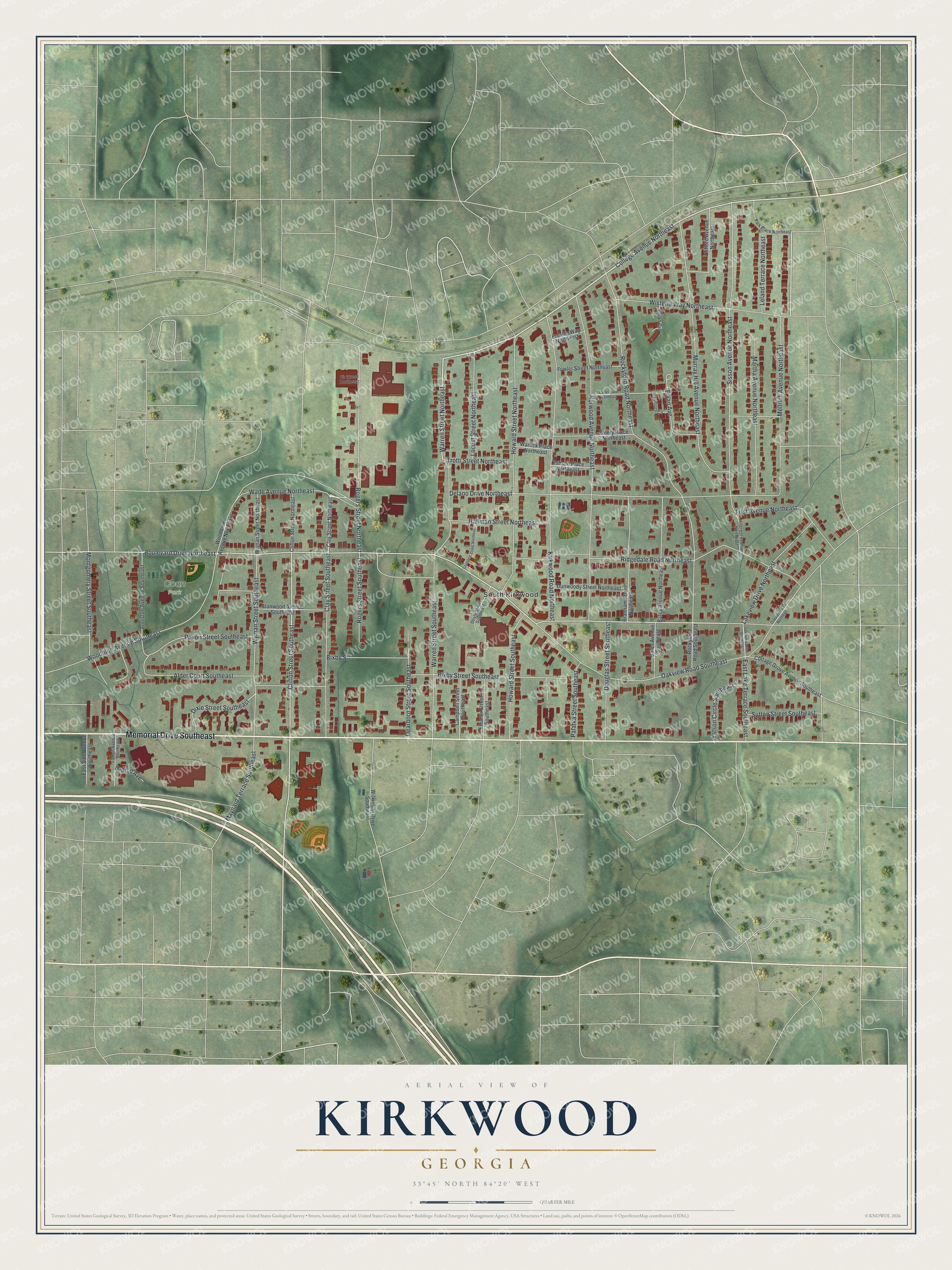Watermarked full-map preview of Kirkwood, Georgia