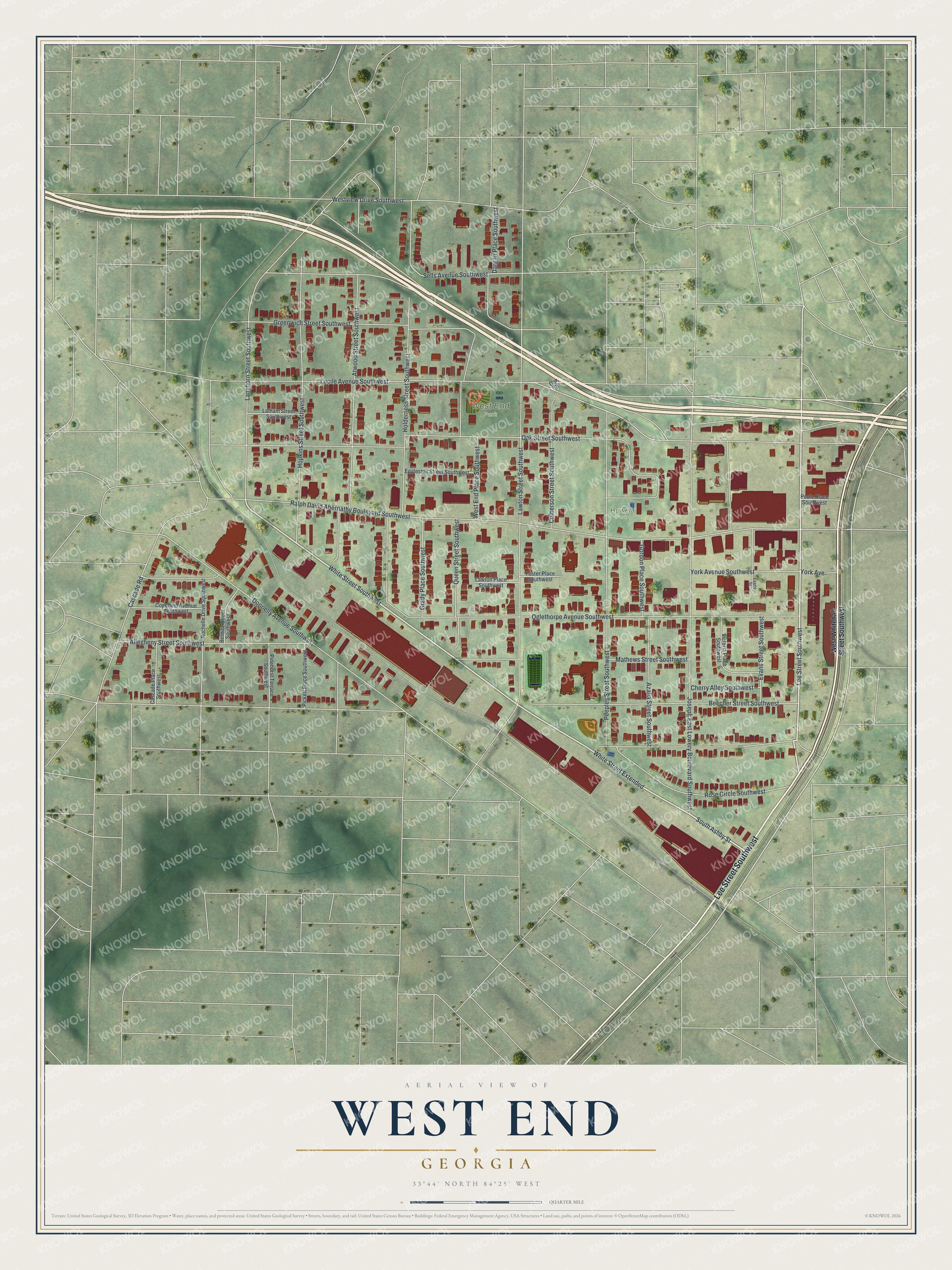 Watermarked full-map preview of West End, Georgia
