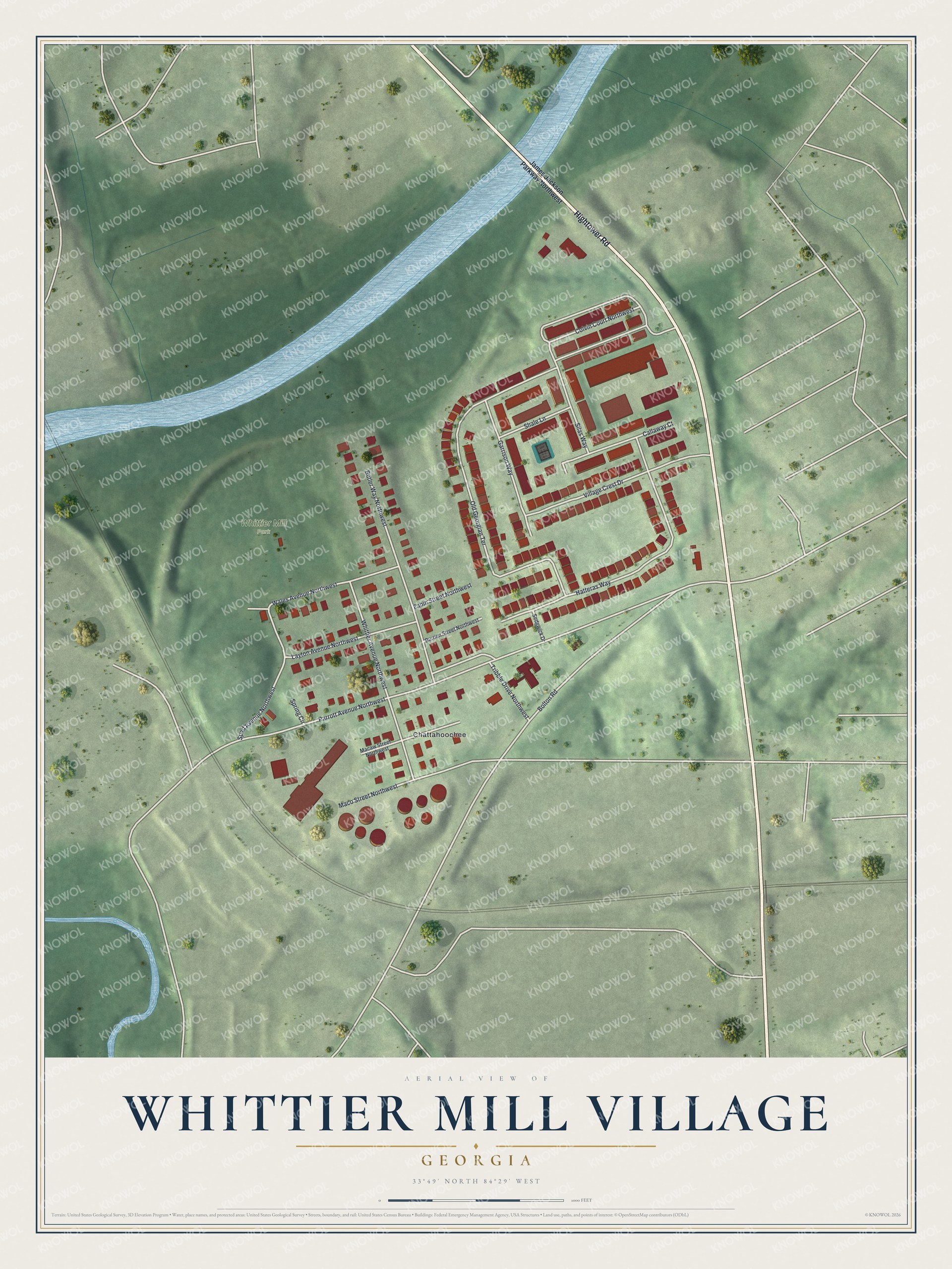 Watermarked full-map preview of Whittier Mill Village, Georgia