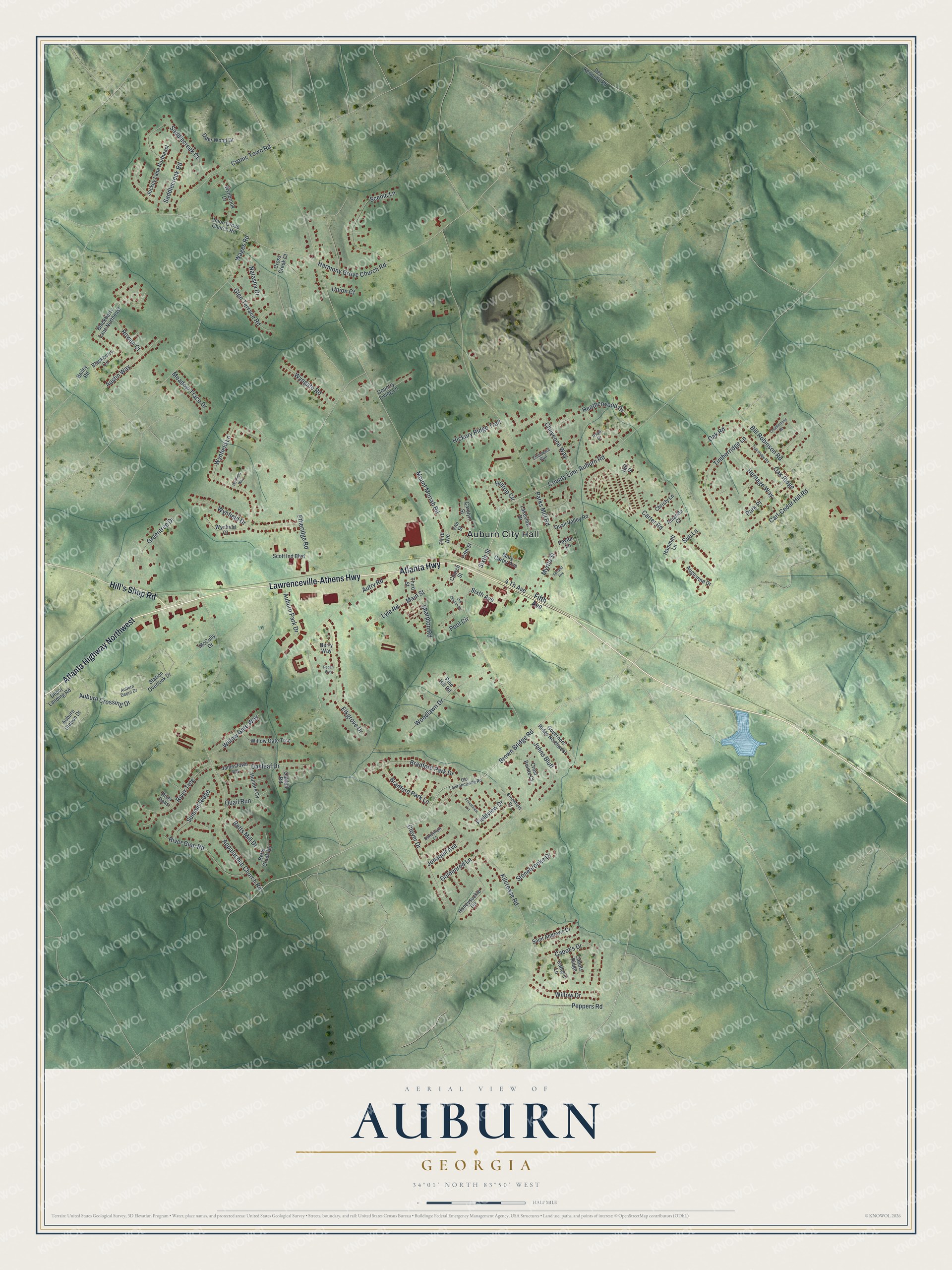 Watermarked full-map preview of Auburn, Georgia