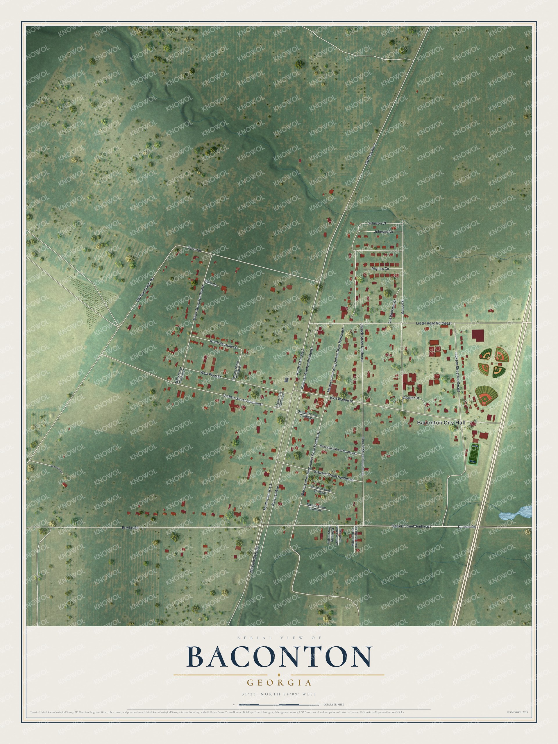 Watermarked full-map preview of Baconton, Georgia