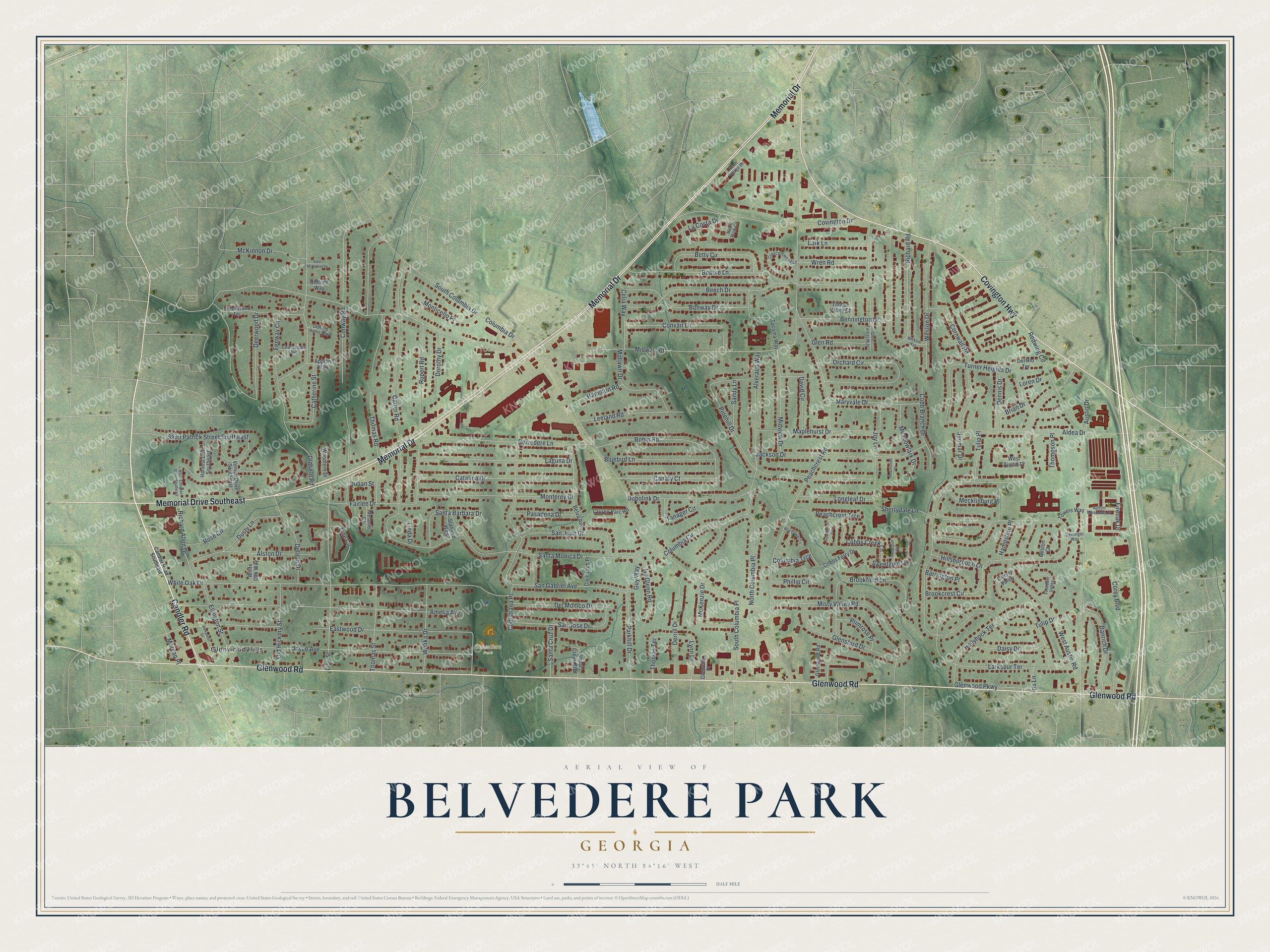 Watermarked full-map preview of Belvedere Park, Georgia