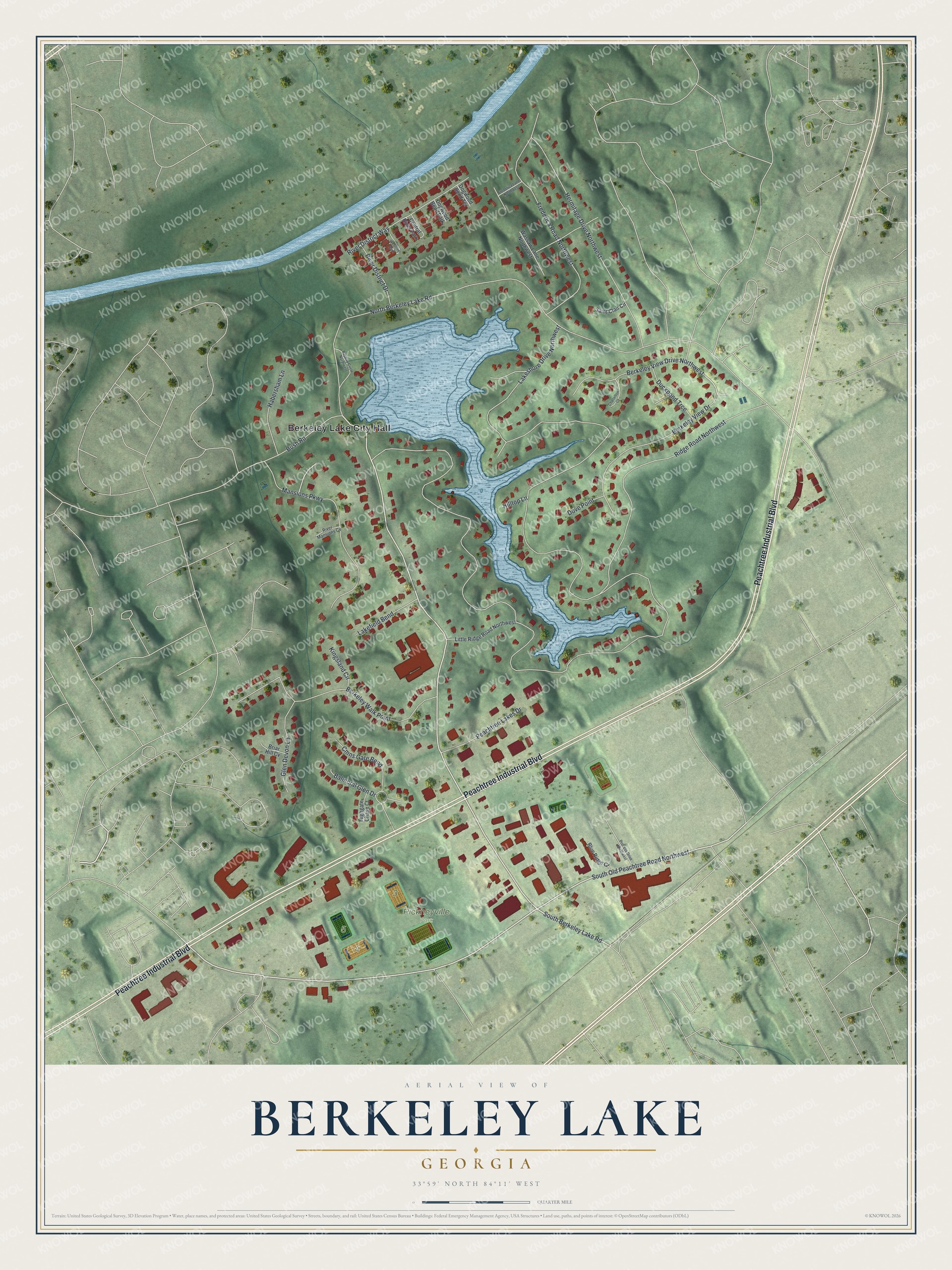 Watermarked full-map preview of Berkeley Lake, Georgia