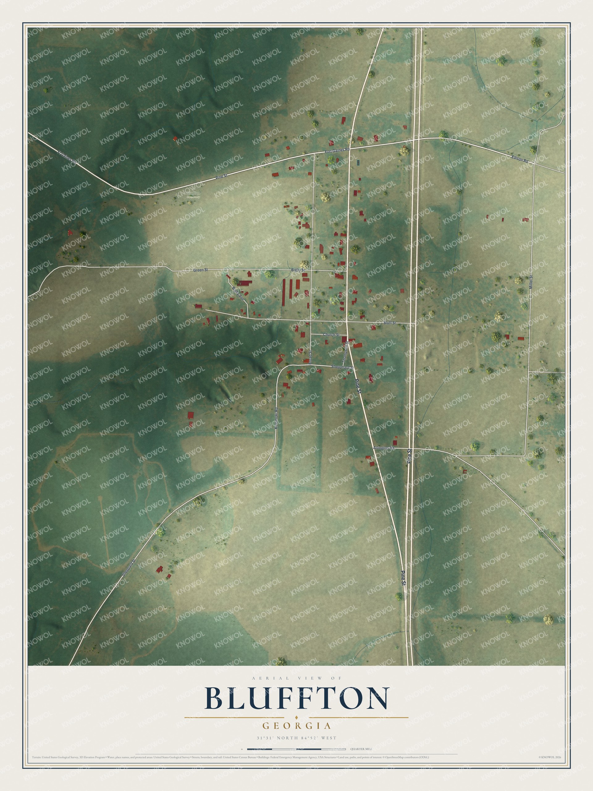 Watermarked full-map preview of Bluffton, Georgia