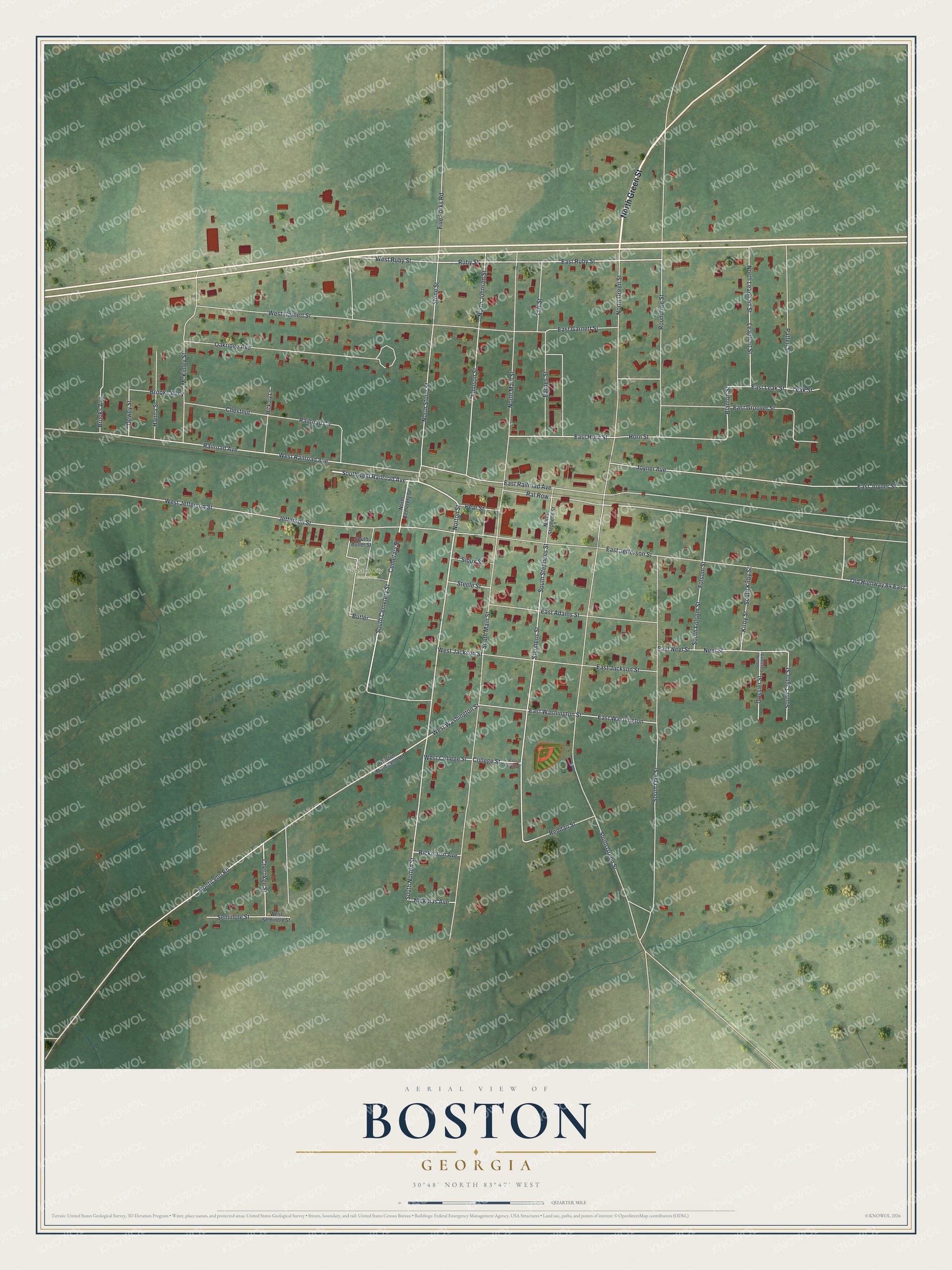 Watermarked full-map preview of Boston, Georgia