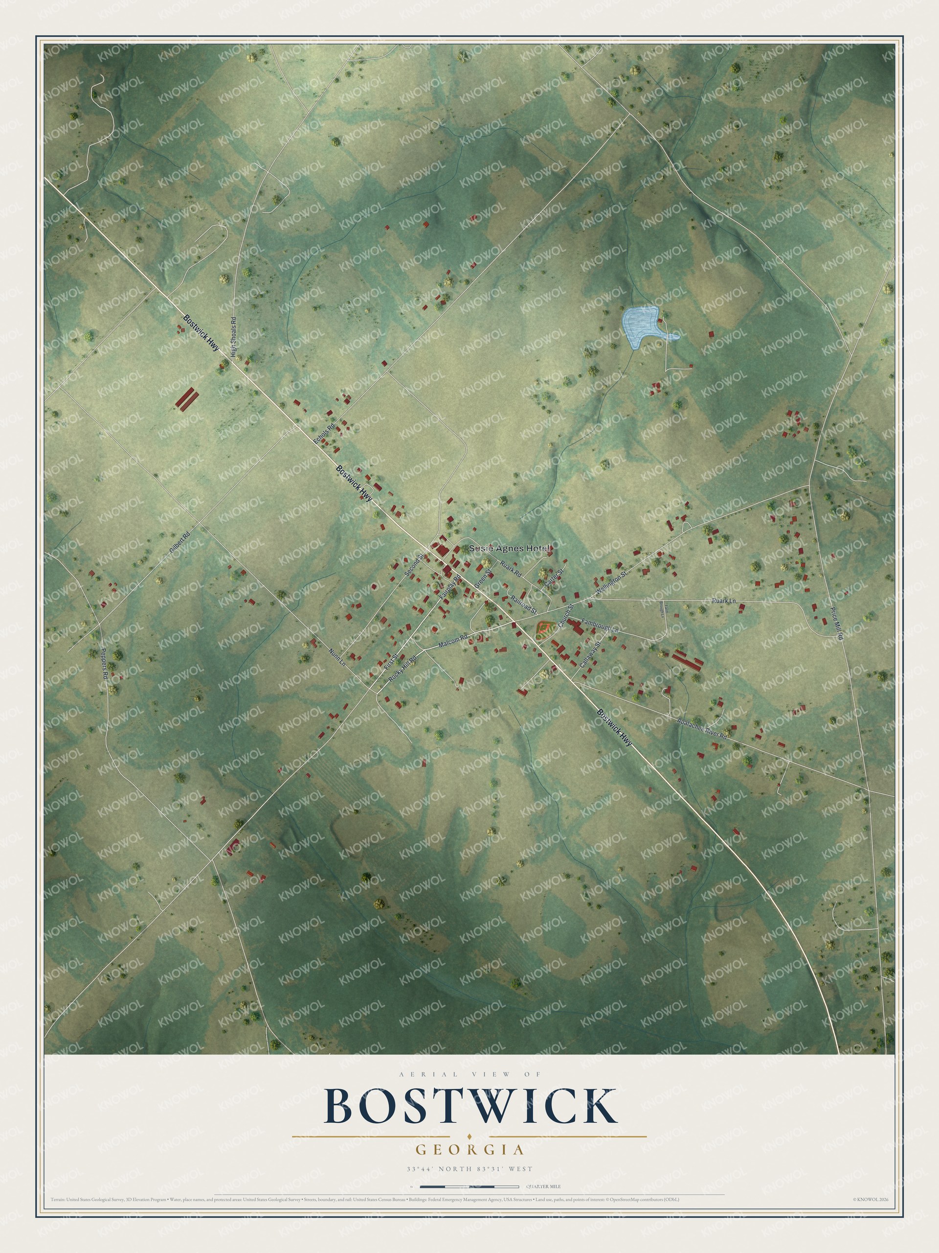 Watermarked full-map preview of Bostwick, Georgia