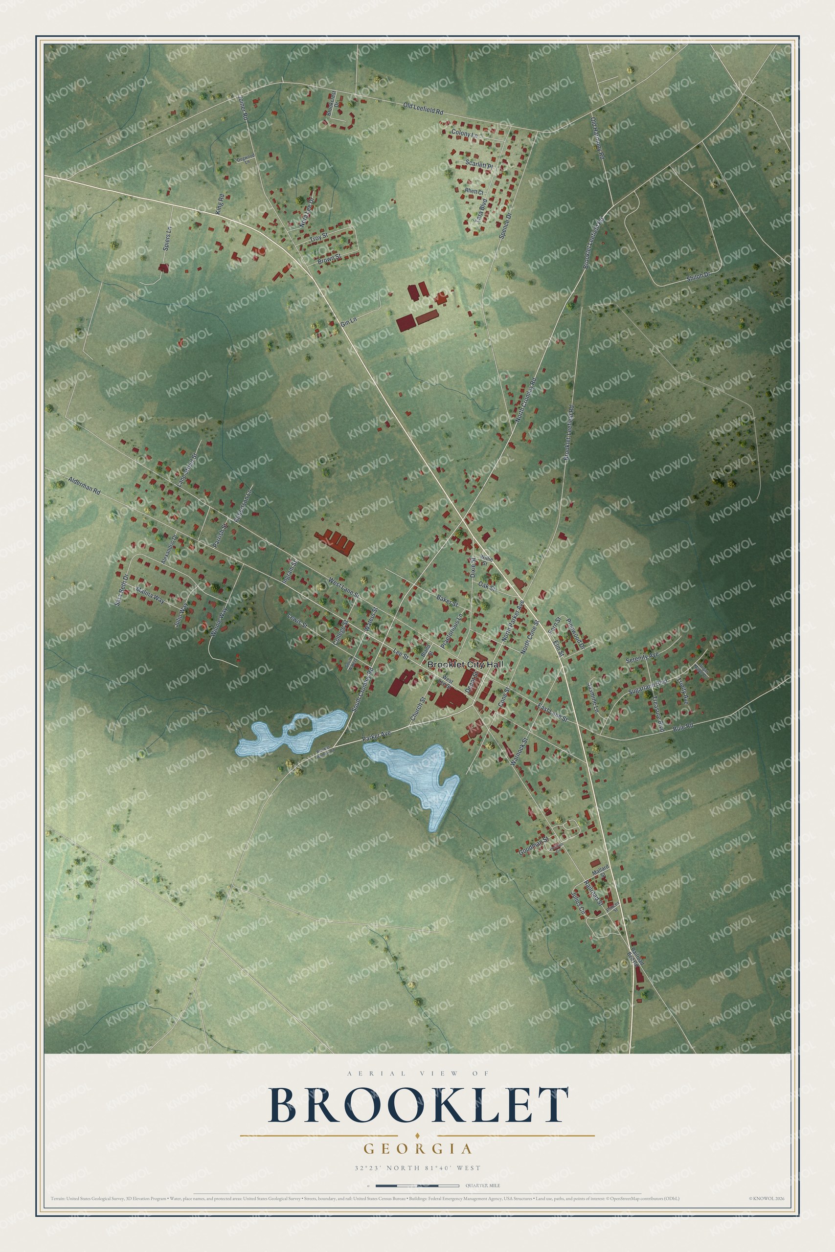 Watermarked full-map preview of Brooklet, Georgia