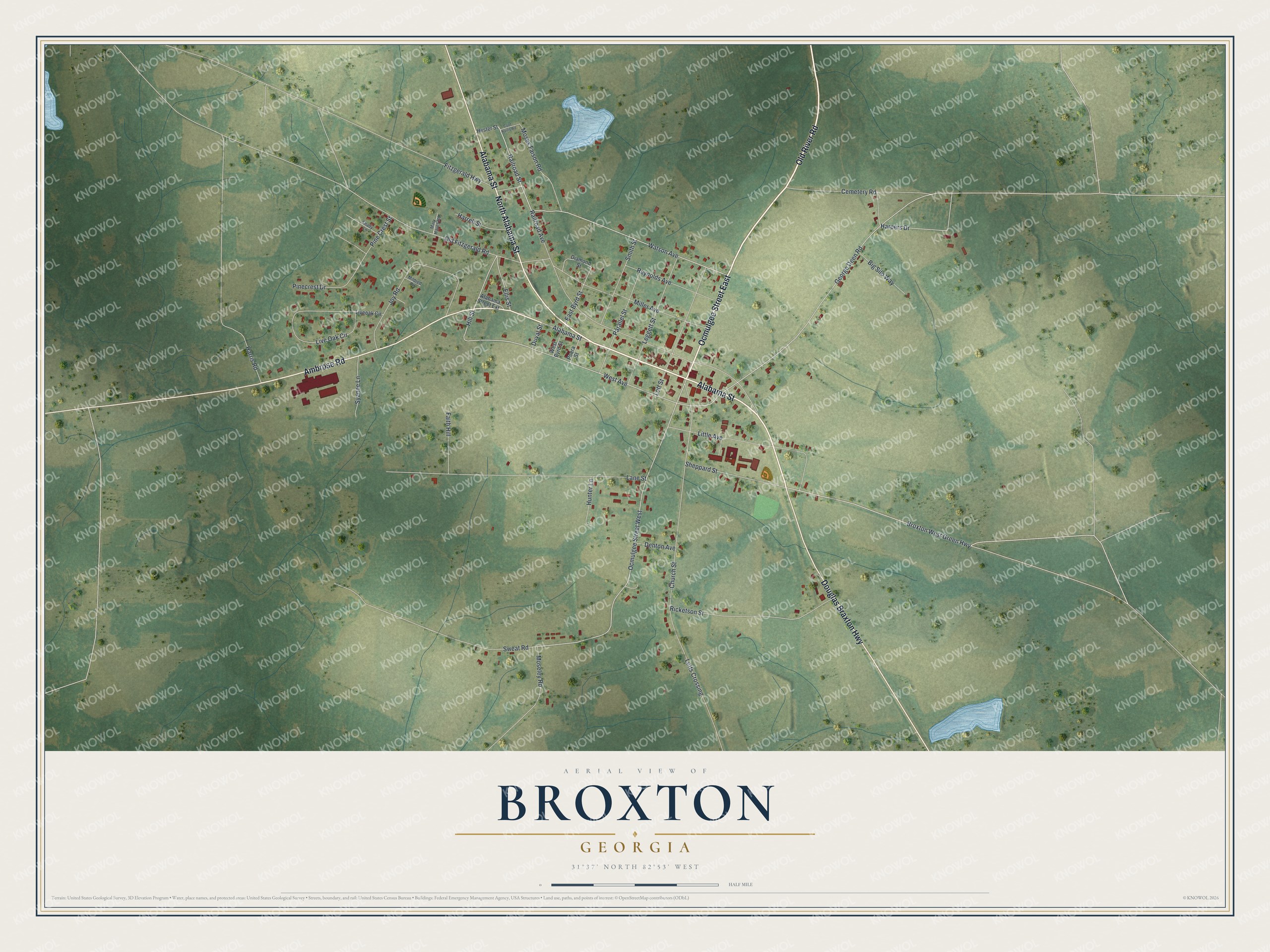 Watermarked full-map preview of Broxton, Georgia