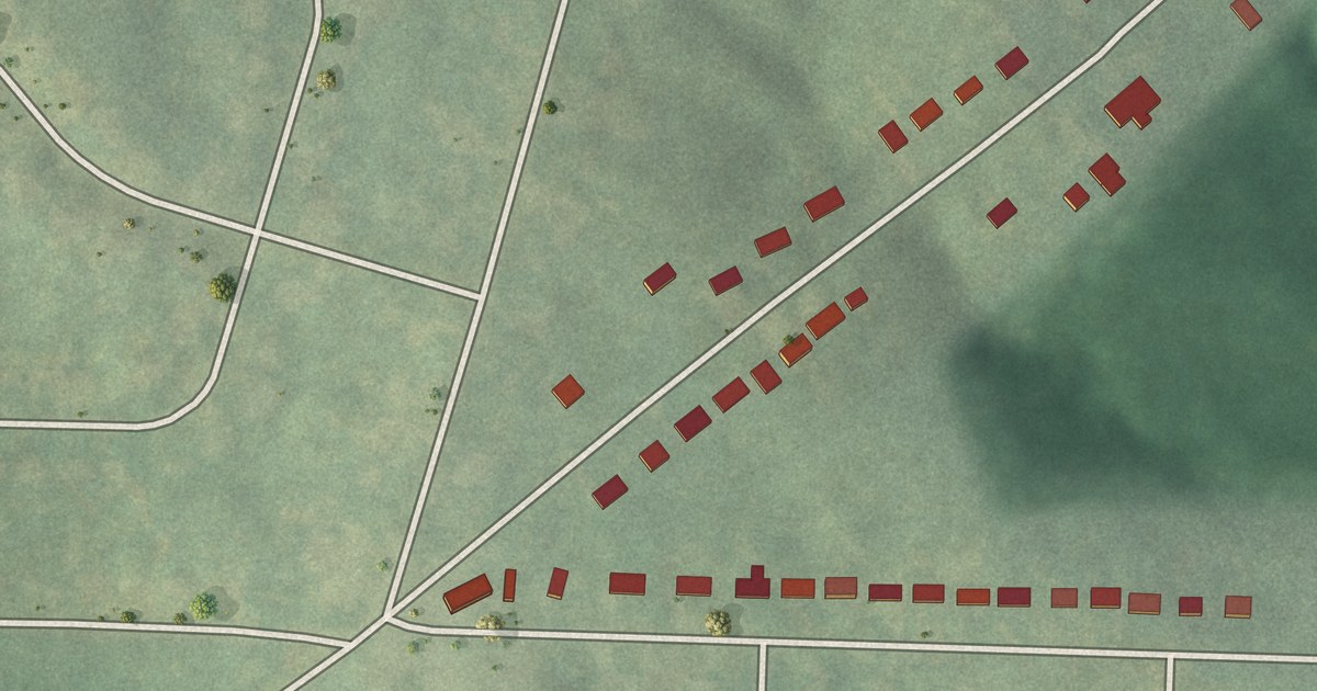Close-up of streets and buildings in Butner-Tell, Georgia