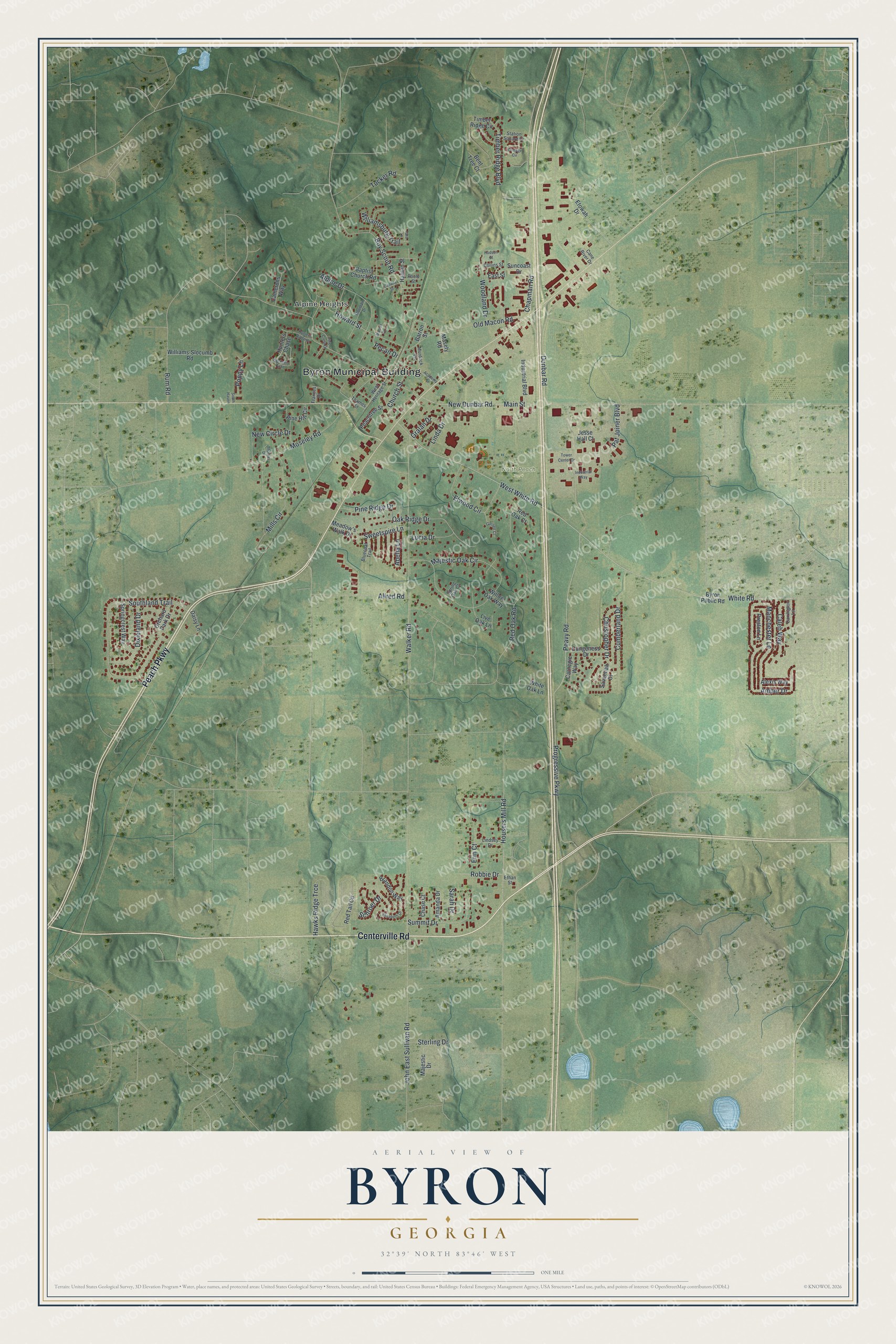 Watermarked full-map preview of Byron, Georgia