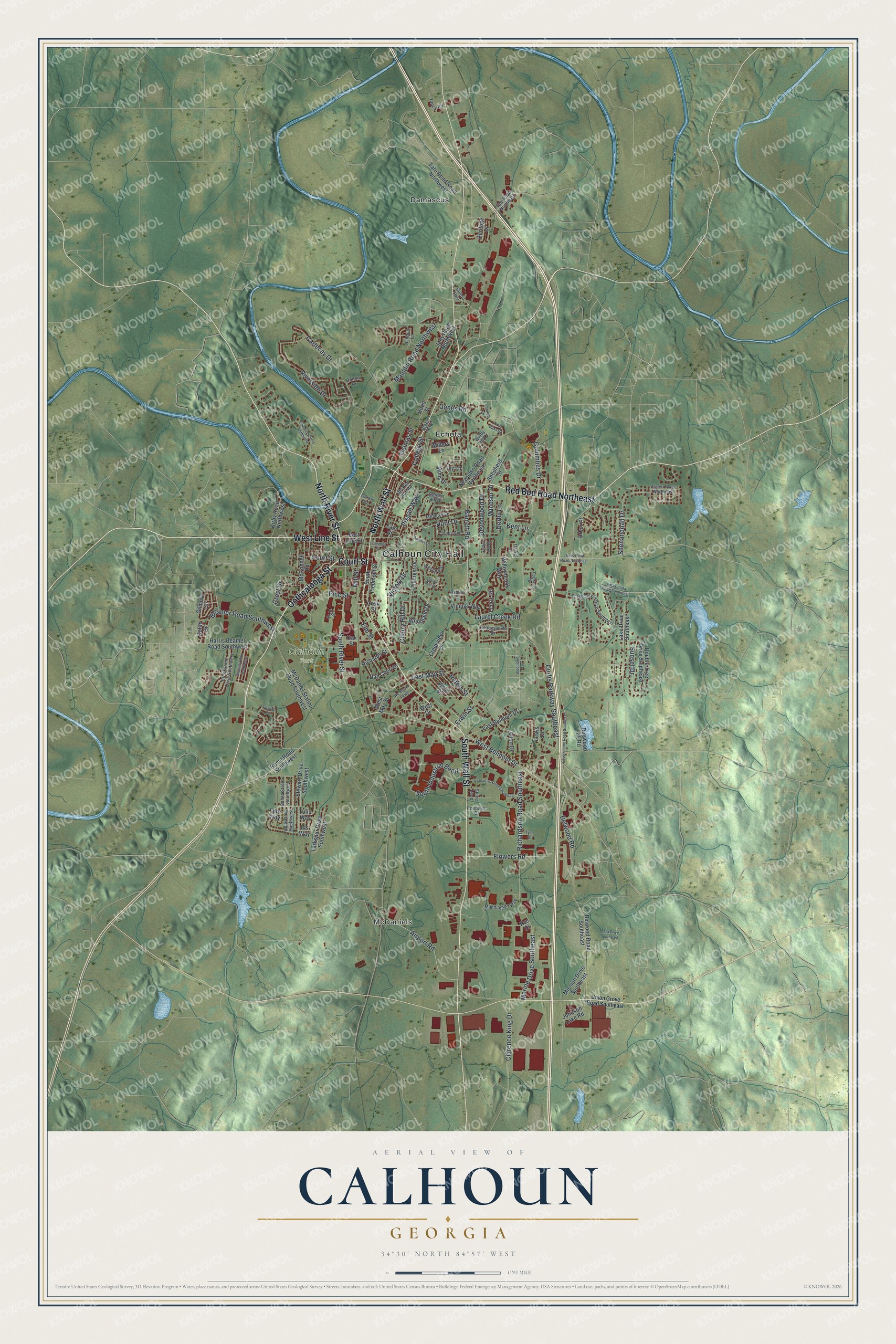 Watermarked full-map preview of Calhoun, Georgia