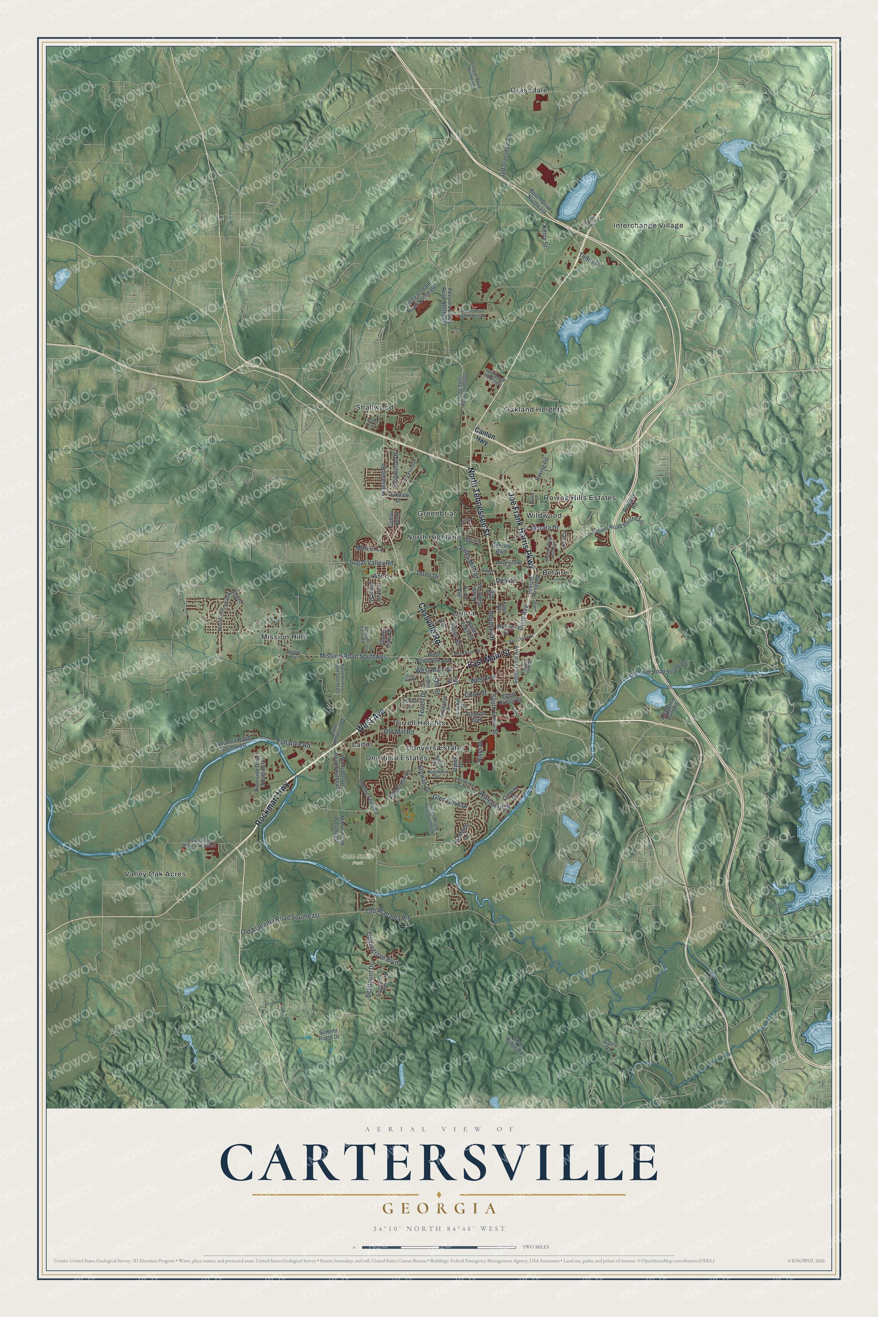 Watermarked full-map preview of Cartersville, Georgia