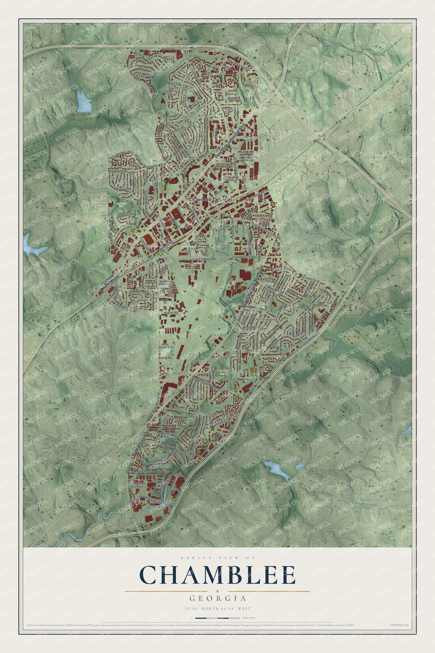 Watermarked full-map preview of Chamblee, Georgia