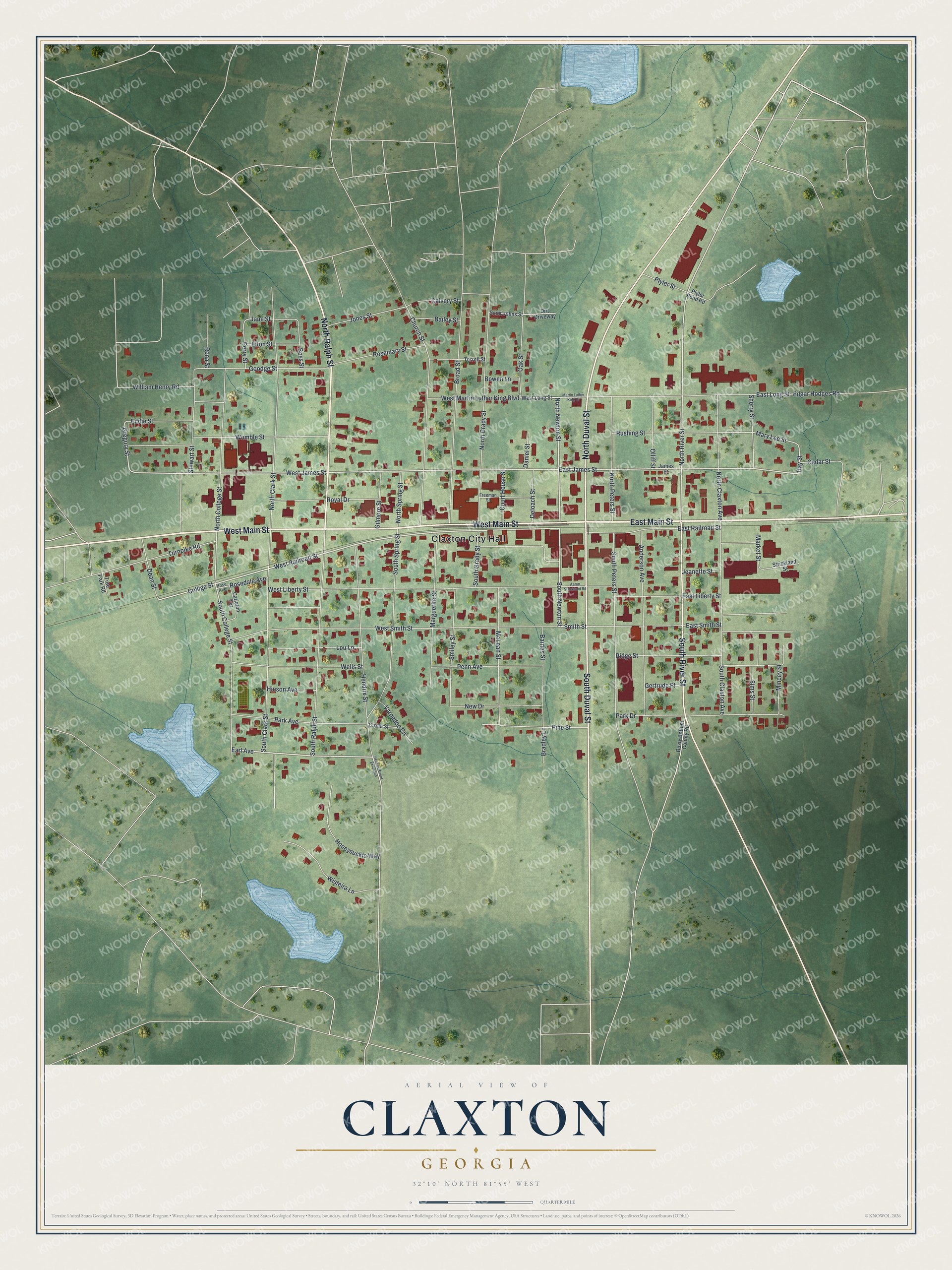 Watermarked full-map preview of Claxton, Georgia