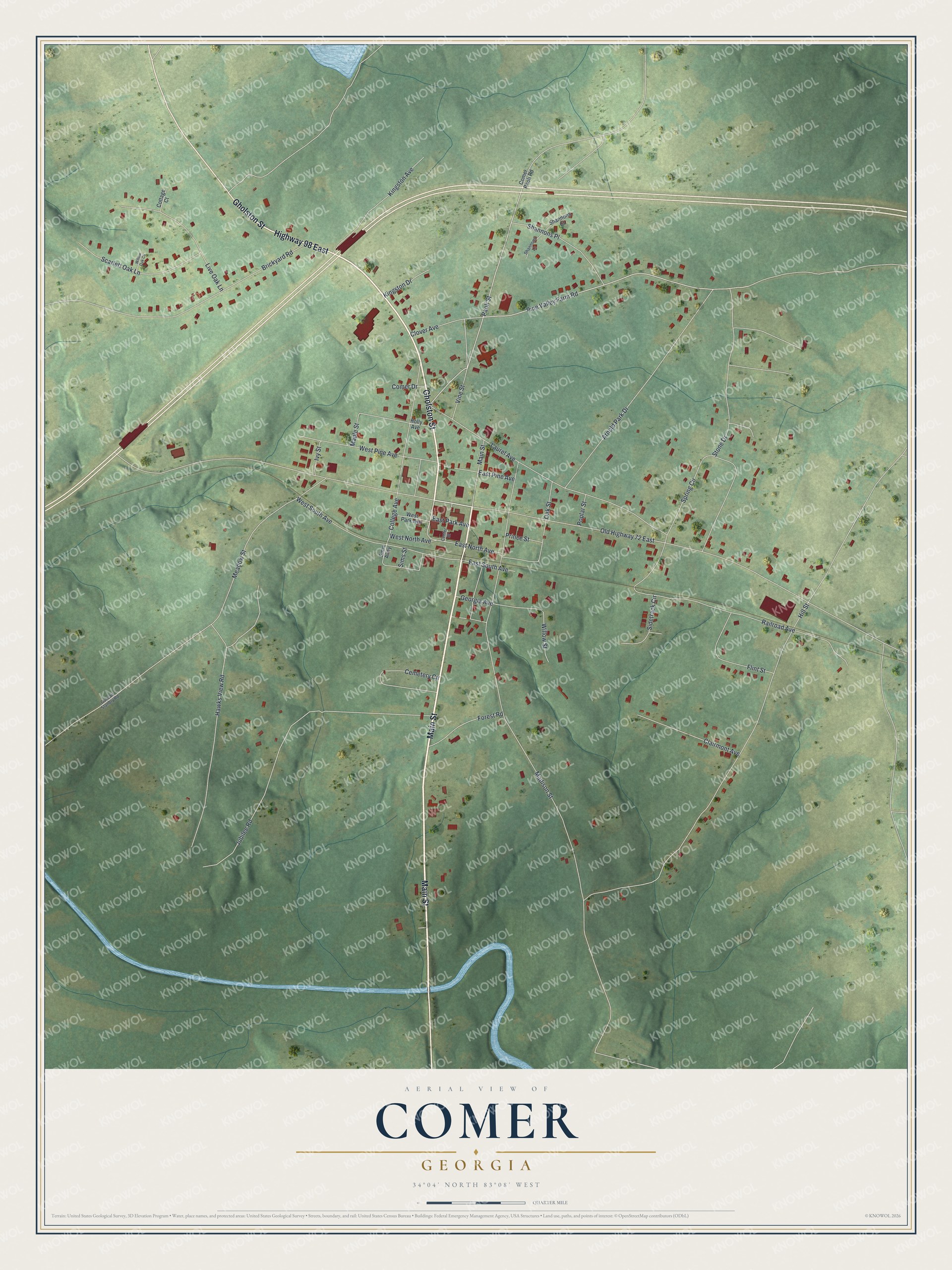 Watermarked full-map preview of Comer, Georgia