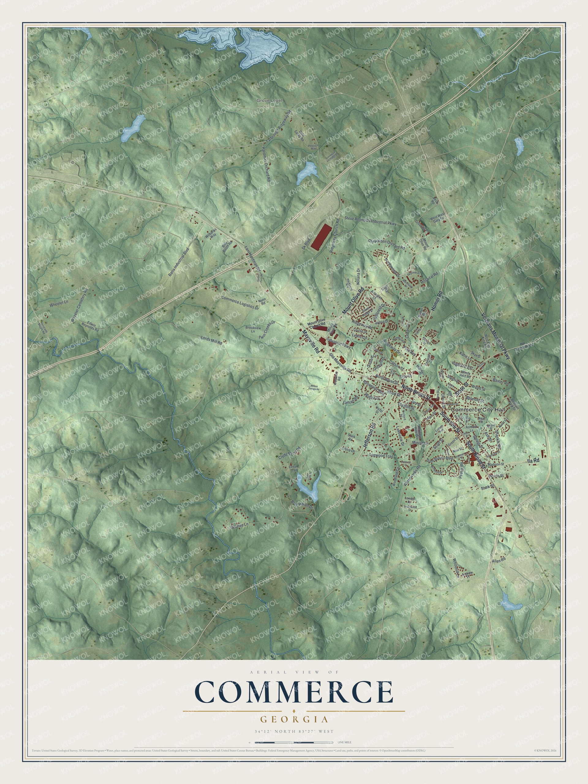 Watermarked full-map preview of Commerce, Georgia